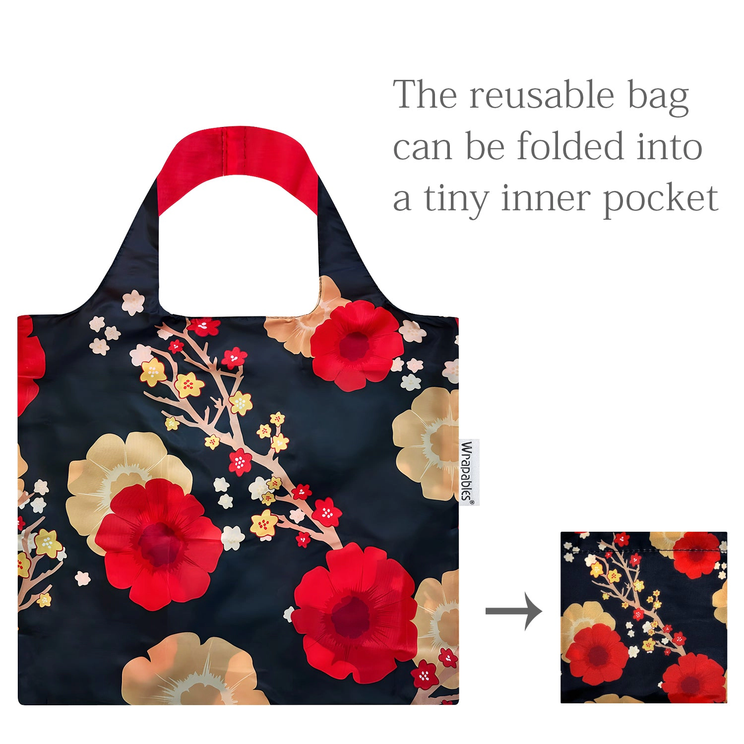 Wrapables AllyBag Collection Reusable Grocery Shopping Bag, Midnight Floral