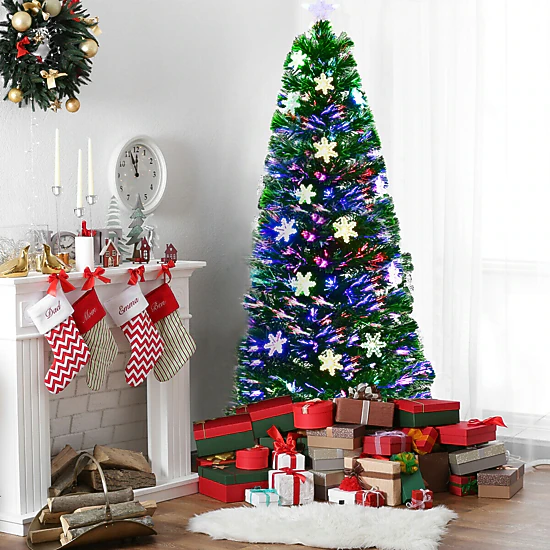 Glintex 6-Ft LED Optic Christmas Tree with Snowflakes and UL-Certified Adapter, Green