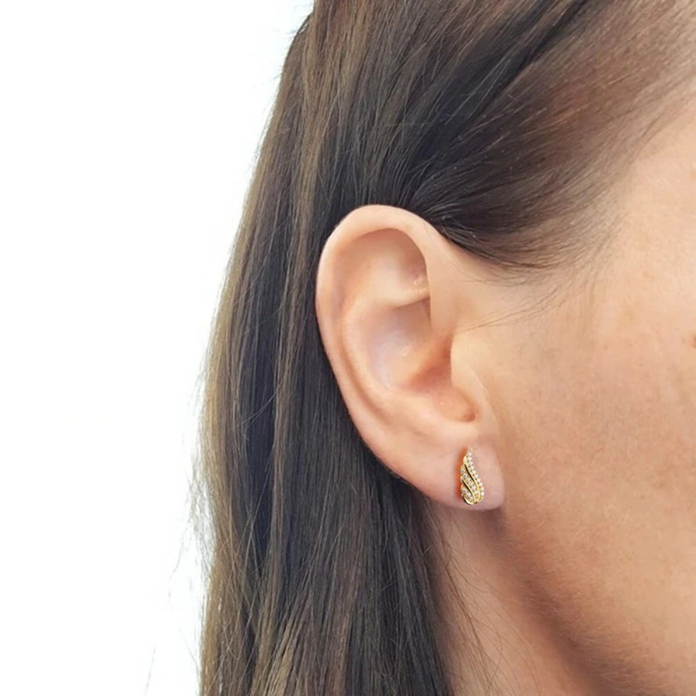 Tone Wing Shape Cubic Zirconia Stud Earring