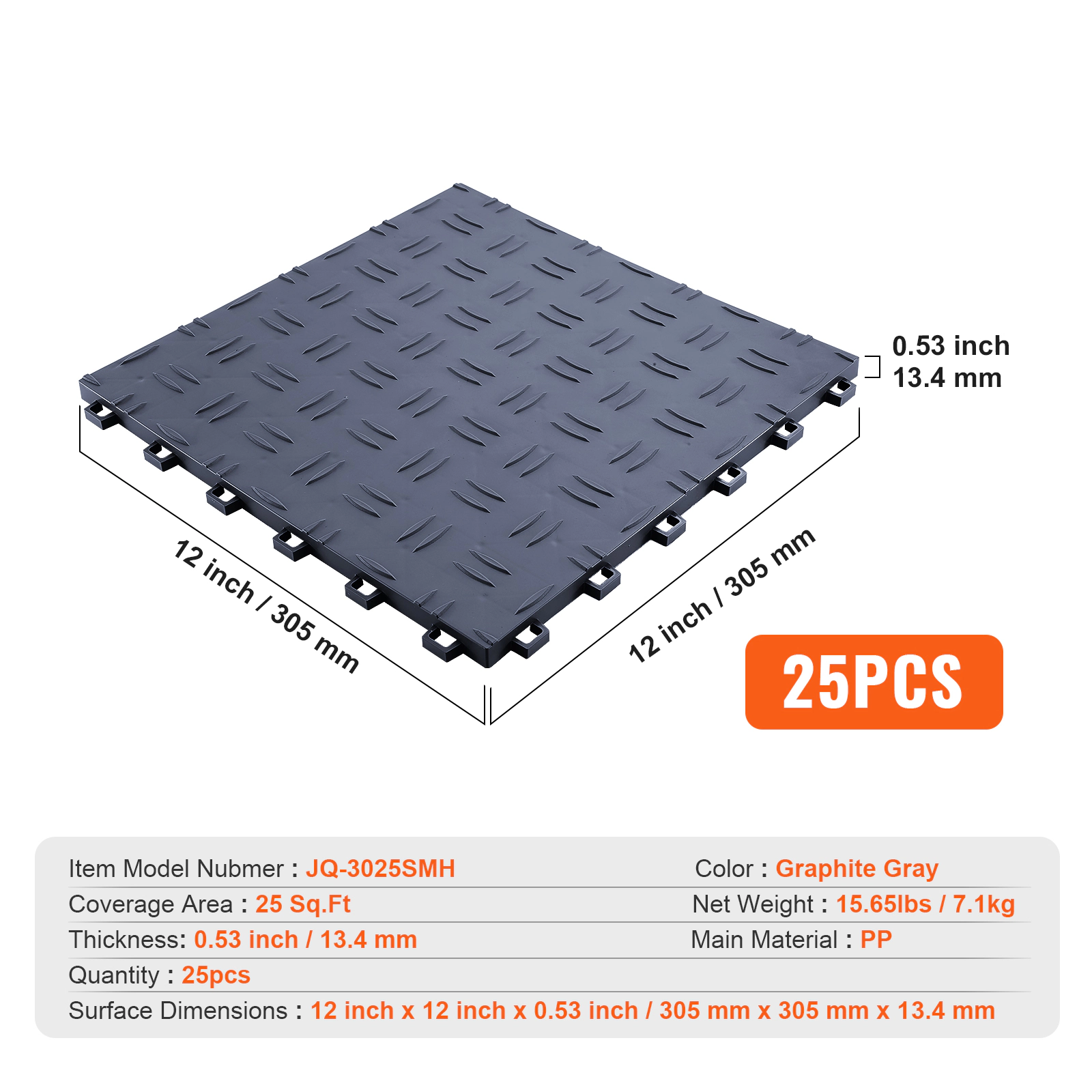 HONGGE Garage Tiles Interlocking 12 x 12 x 0.53 inch Garage Floor Covering Tiles Non-Slip Double-Sided Texture Garage
