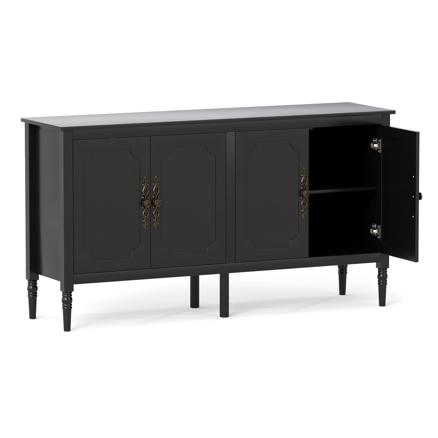 LJG 58" Vintage Buffet Cabinet with Pine Wood Legs and Adjustable Shelves for Kitchen