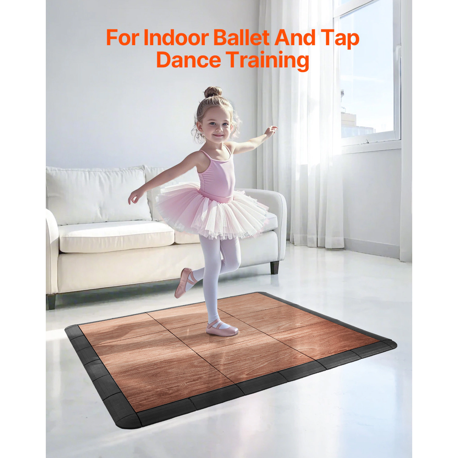HONGGE Interlocking Dance Floor Tiles, 52-Piece Set, 12.4 x 12.4 in, Oak Wood Grain, Cushioned Practice Flooring