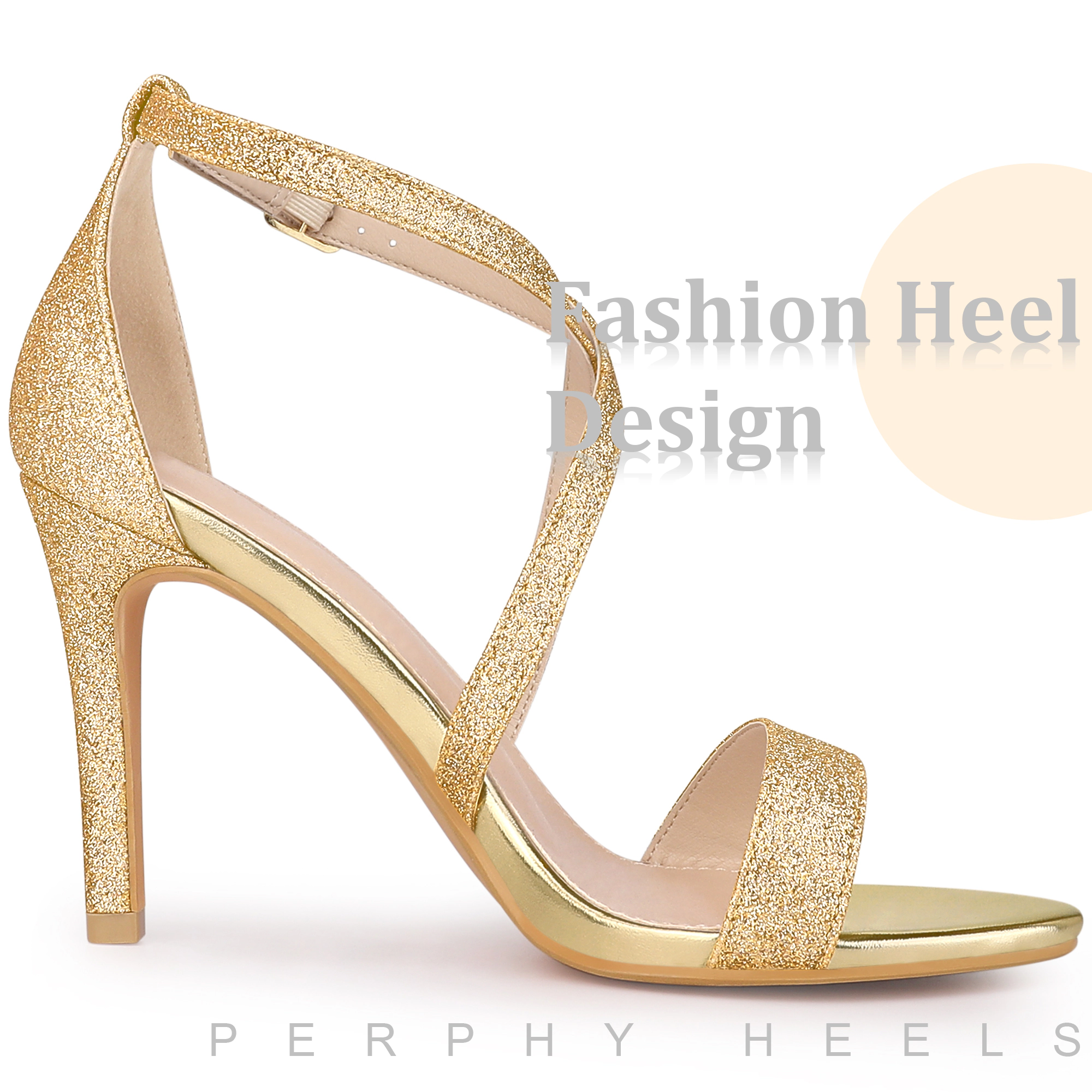BLISSFUL STEP Women's Glitter Open Toe Crisscross Strappy Stiletto Heel Sandals