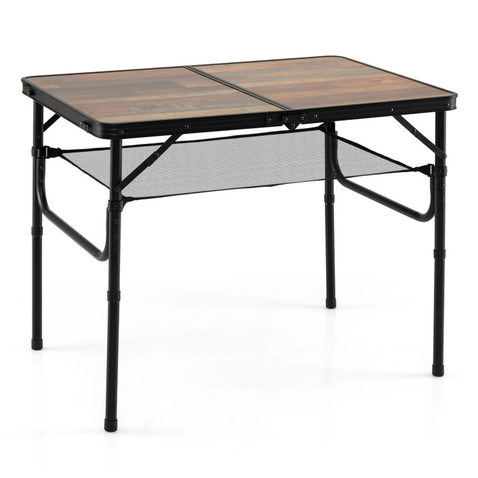 SUGIFT Brown Folding Camping Table with Storage Net 37-in W 24-in D 16-in H to 28-in H 135-lb Tabletop Capacity