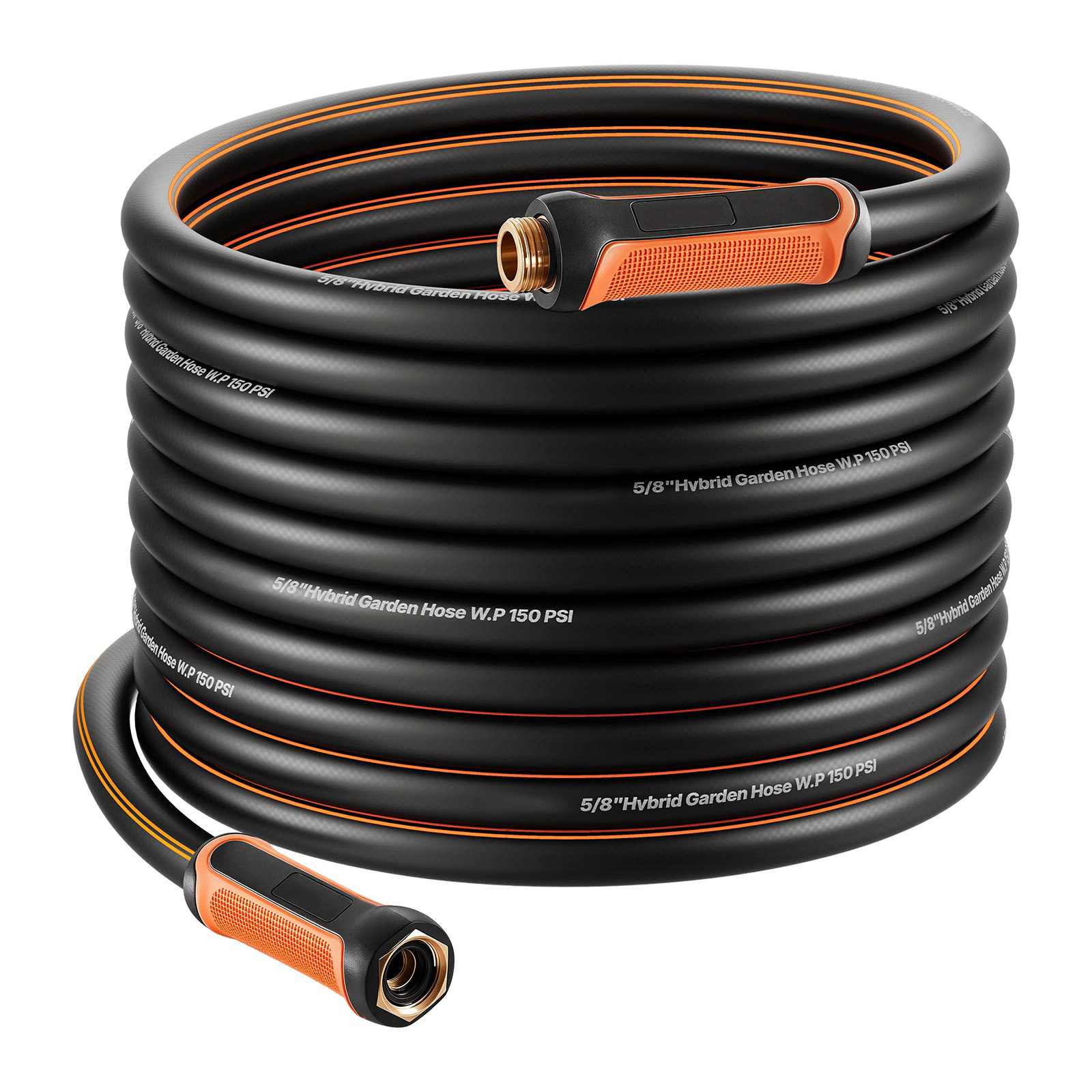 HONGGE Garden Hose 5/8" Heavy Duty 4-Layer Rubber Water Hose 150PSI Working & 600PSI Burst Flexible & Non-kink Outdoor