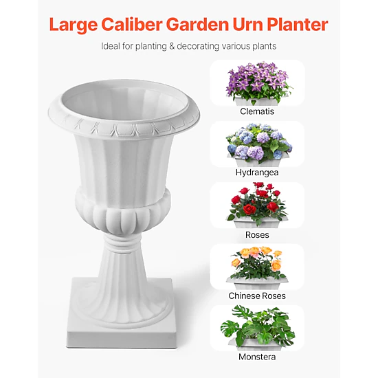 HONGGE Plastic Urn Planters 2 Pack Classic Flower Pots Front Porch Planters Indoor & Outdoor Vase for Wedding Party