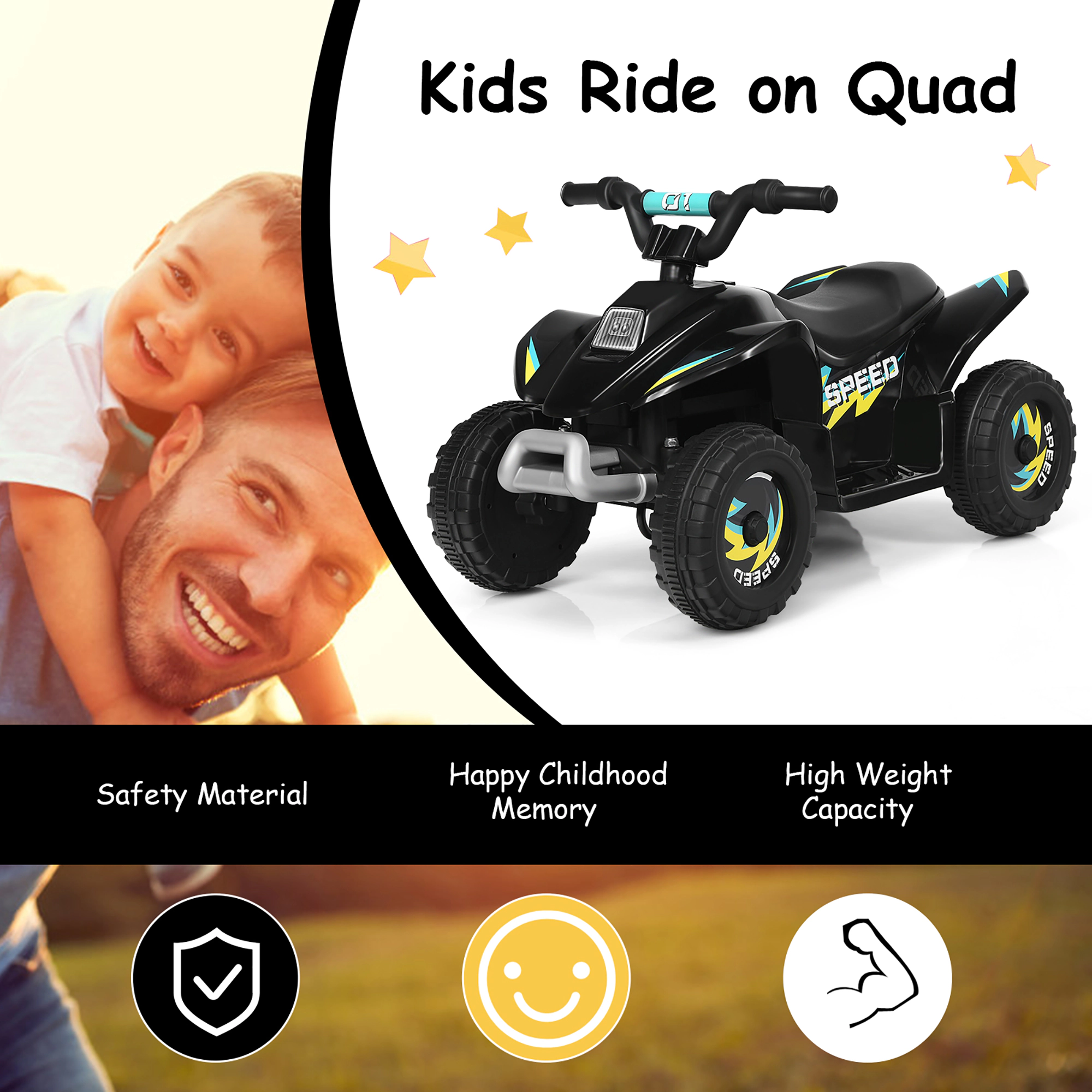 Costway 6V Kids Electric Quad ATV 4 Wheels Ride on Toy Toddlers Forward & Reverse Blue