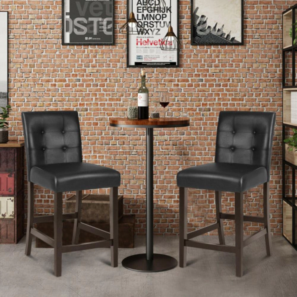 Hivvago Set Of 2 Pvc Leather Bar Stools With Solid Wood Legs