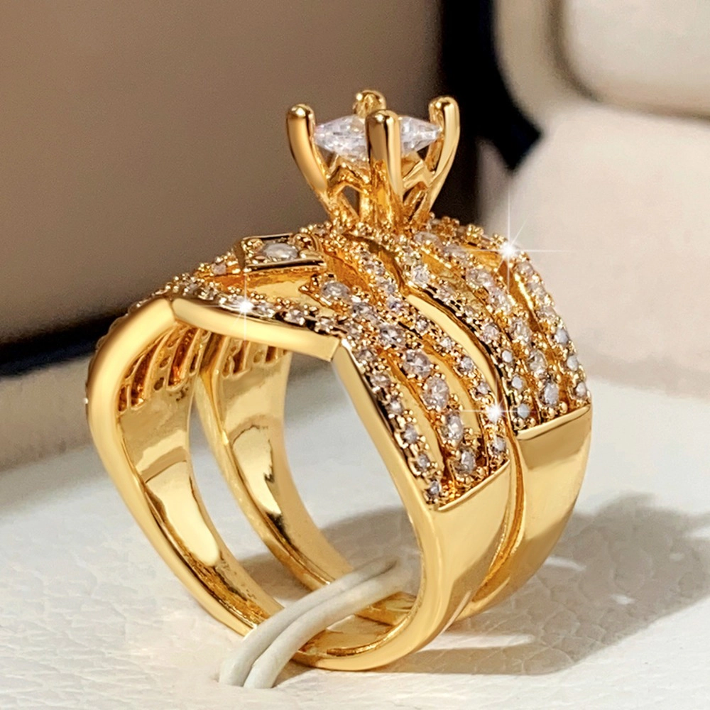 2-Piece Cubic Zirconia Ring Set for Women Luxury Wedding Accessories Jewelry