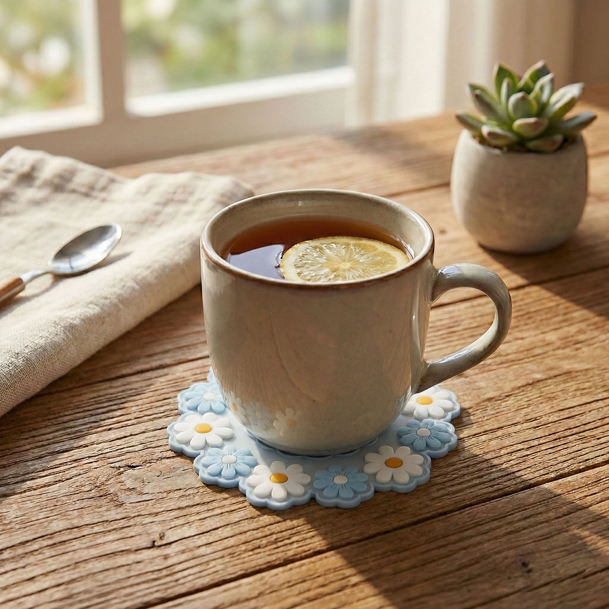 Alilang Unisex 4-PC Daisy Floral Silicone Trivet Heat Resistant Non Slip Kitchen Pot Holder