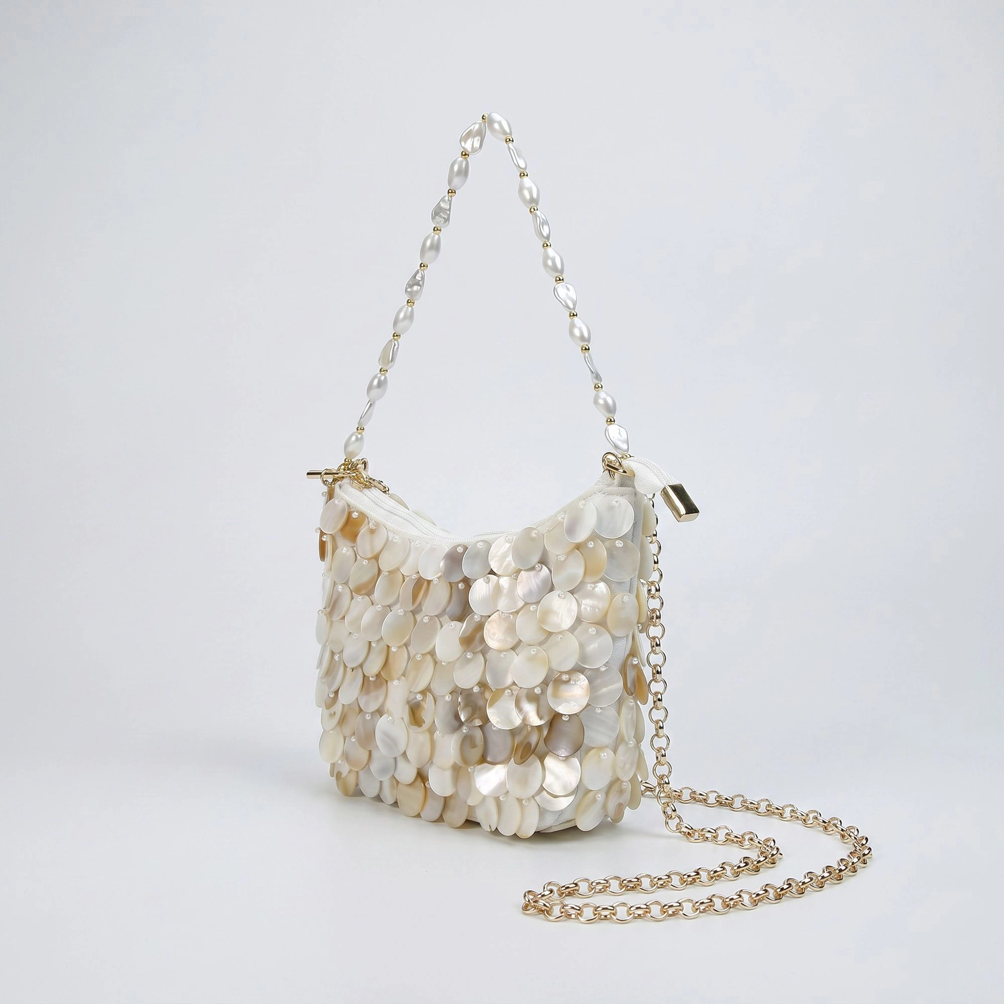 Alilang Women's Paillette Crossbody Bag with Chain Strap Top Zip Closure Textured Disc Details