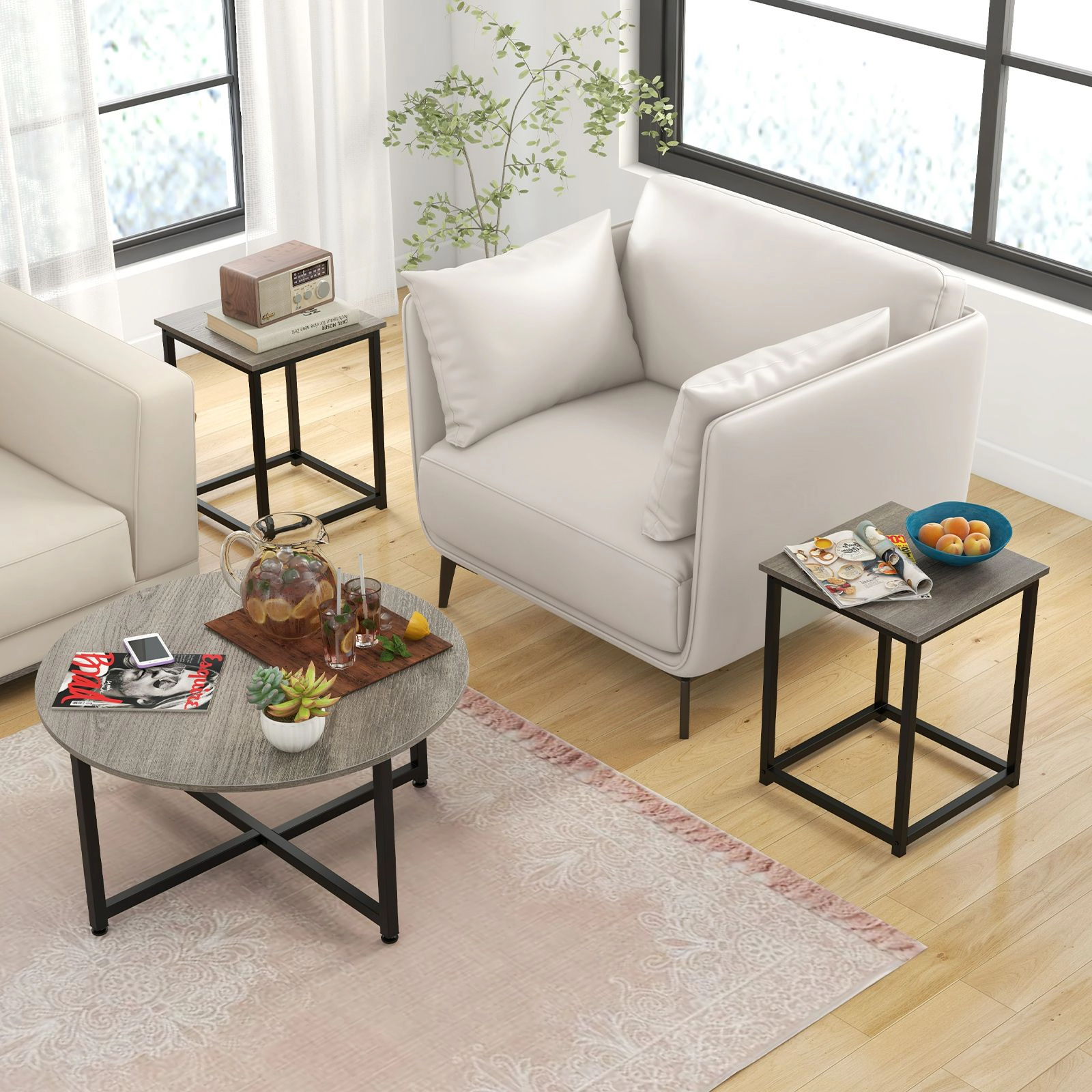 SlickBlue 3 Piece Coffee Table Set with Round and End Tables