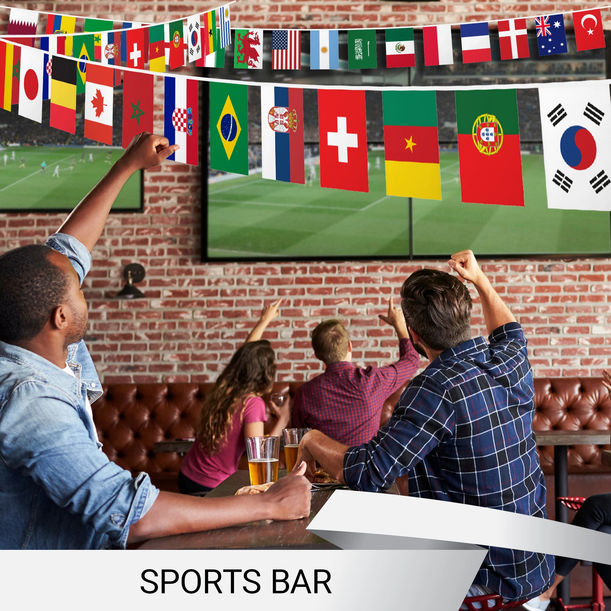 G128 2022 World Cup Bunting - 33 ft, 32 Flags, 8.2x5.5 in, 150D Polyester