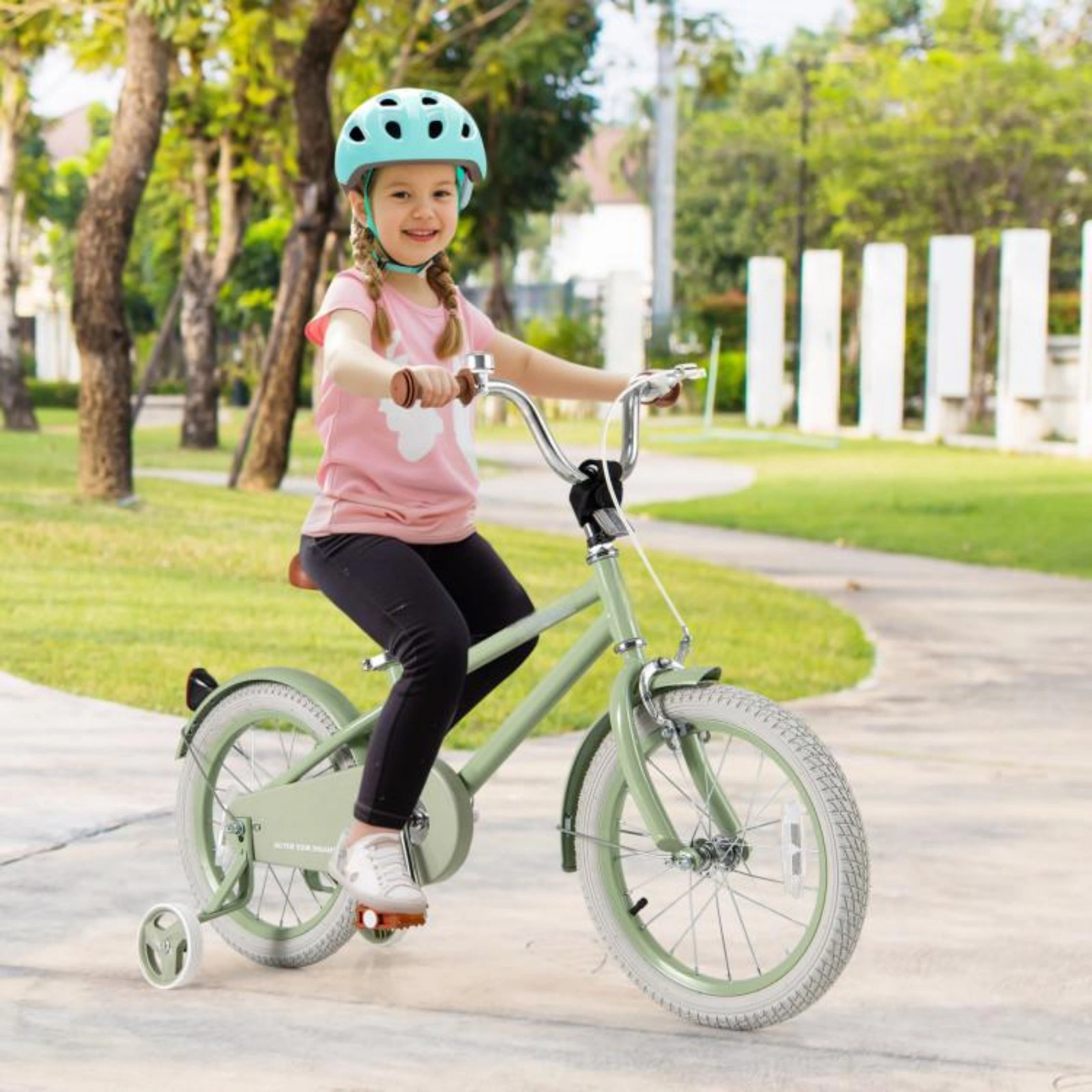 SUGIFT Green Adjustable Handlebar Saddle and Removable Training Wheels Kids Bike