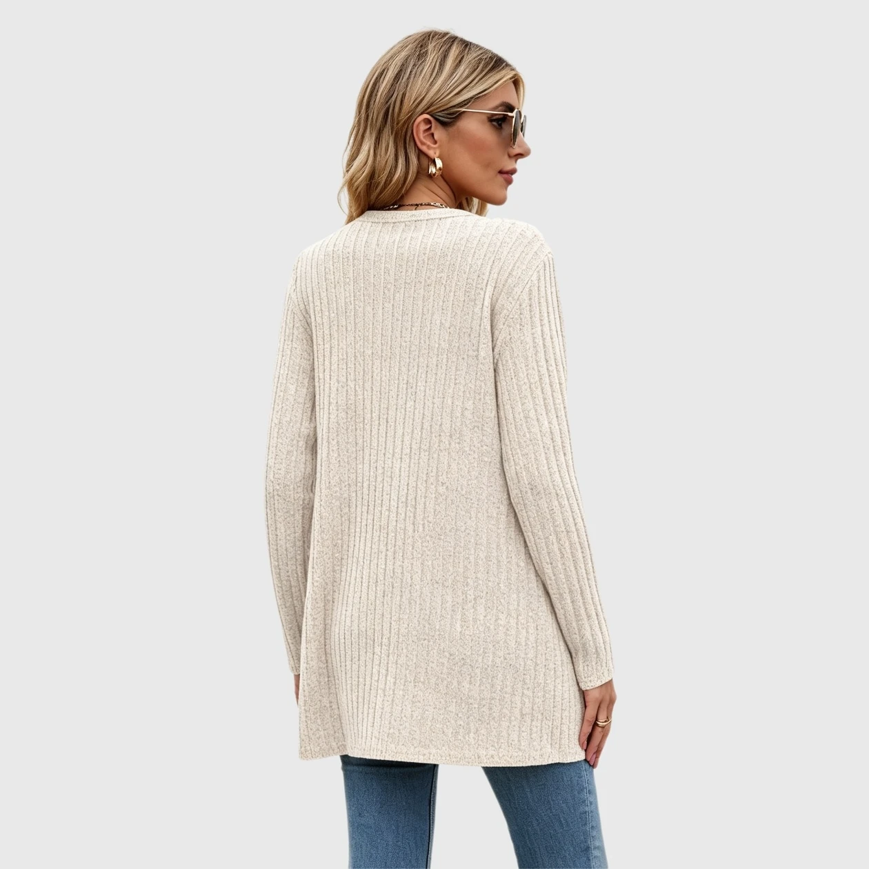 YesFashion Womens Ribbed Long Sleeve V Neck Button Down Sweater Cardigan Tops