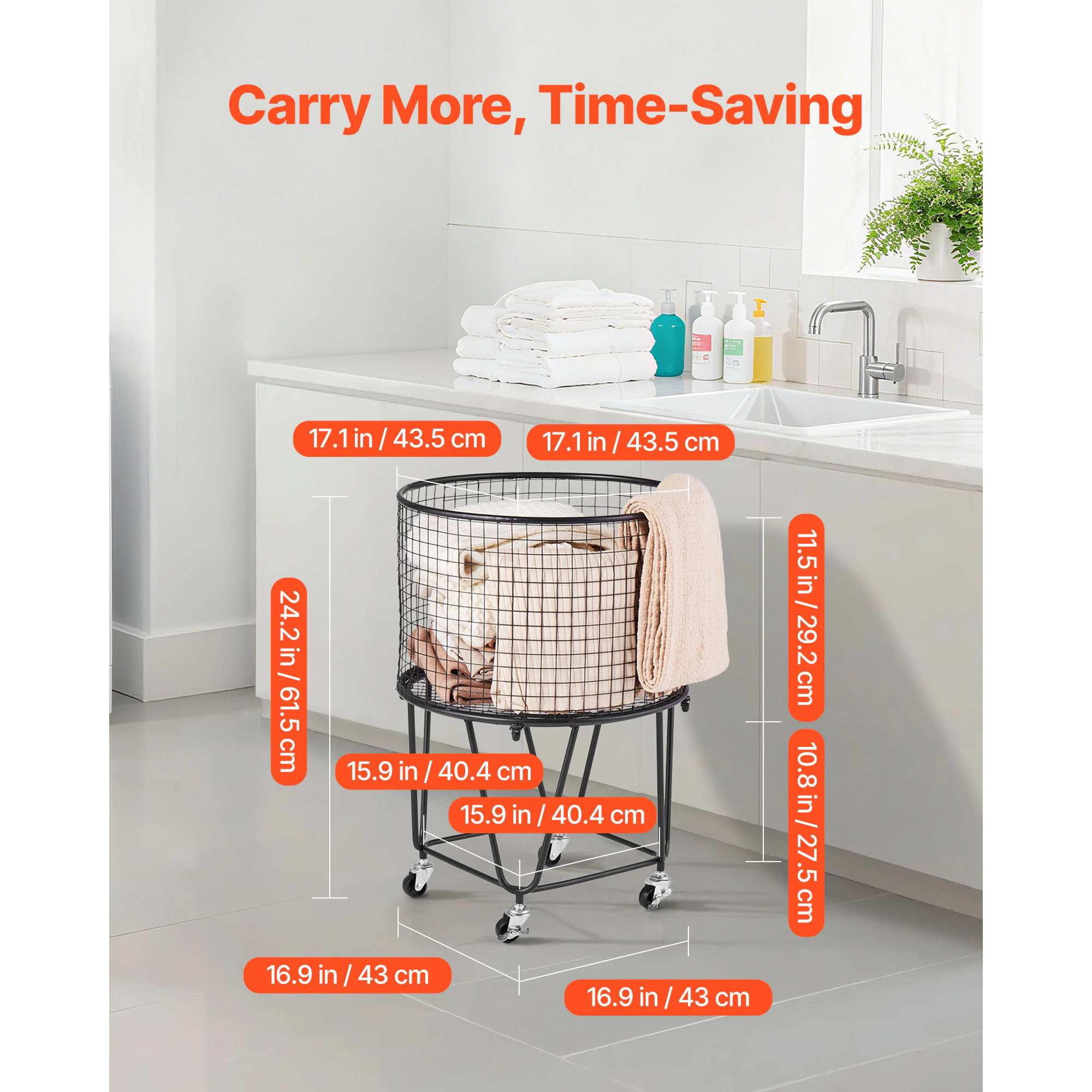 HONGGE Heavy Duty Laundry Cart with Swivel Wheels, Large Load Capacity Shopping Basket for Grocery Camping Luggage