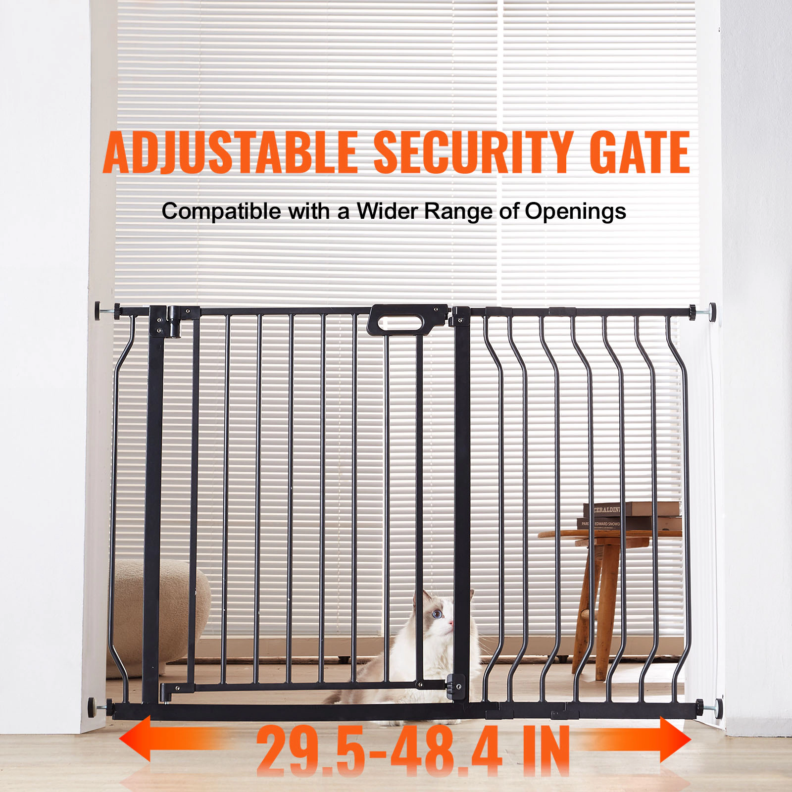 HONGGE Baby Gate for Stairs Adjustable Width Dog Gate No Bottom Bar One-Handed Operation Easy Drilling Installation