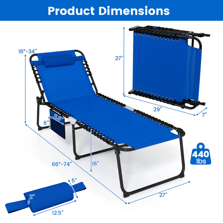 Hivvago 4 Position Folding Lounge Chaise With Adjustable Backrest And Footrest