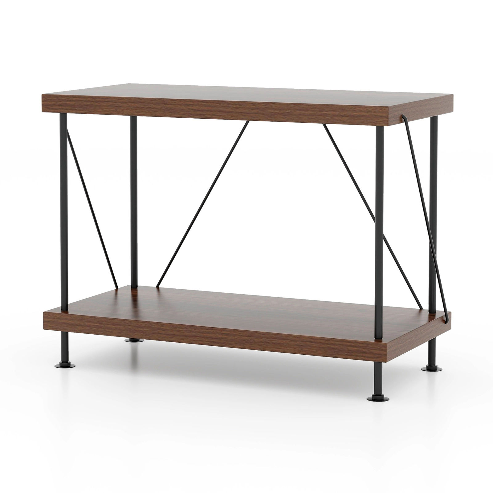 SUGIFT 2-Tier Walnut 18-in Small Bookshelf Storage Shelf with Metal Frame and Multipurpose Display Rack
