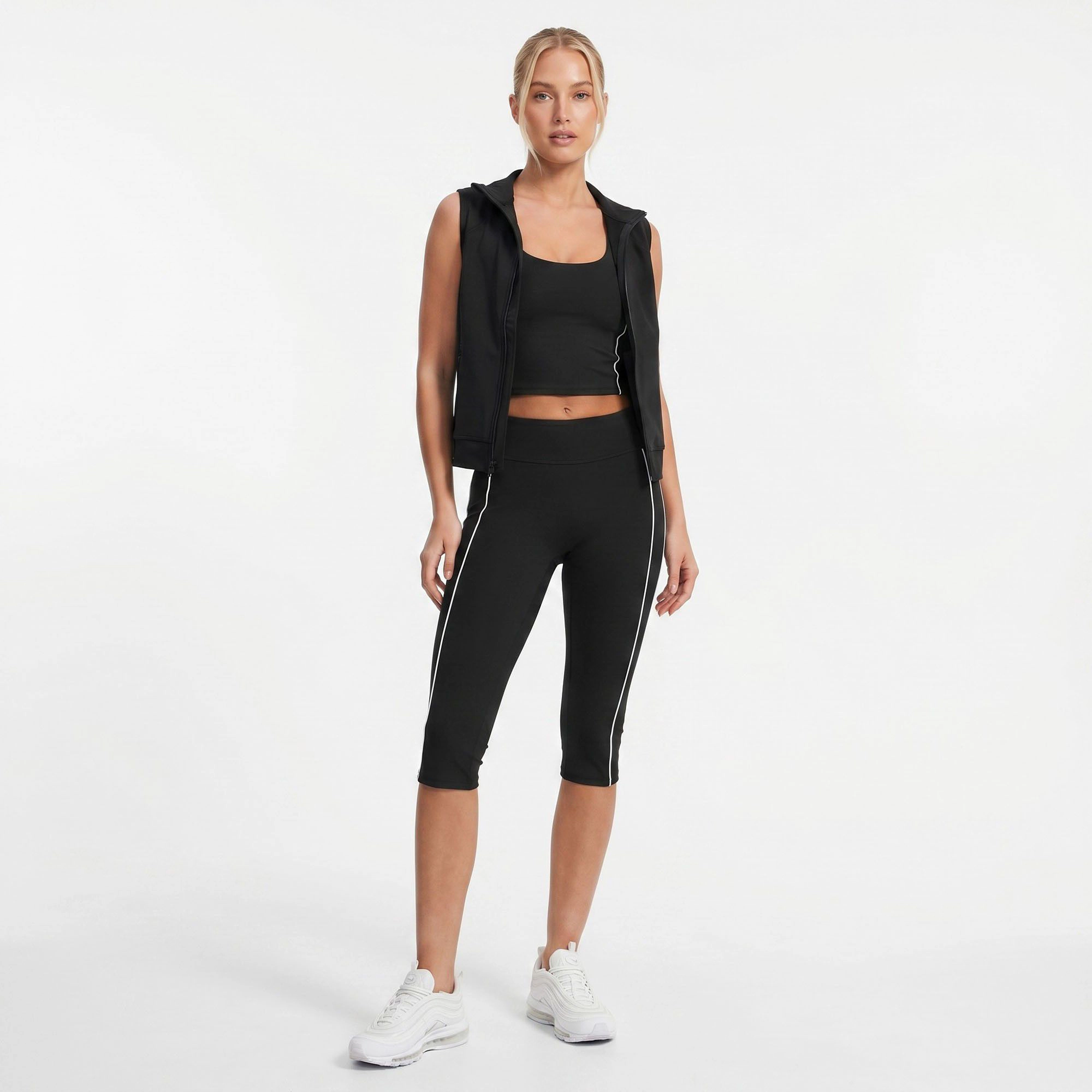 Anna-Kaci Women's High-Waist Side Stripe Capri Leggings Wide Waistband Cropped Workout Yoga Pants