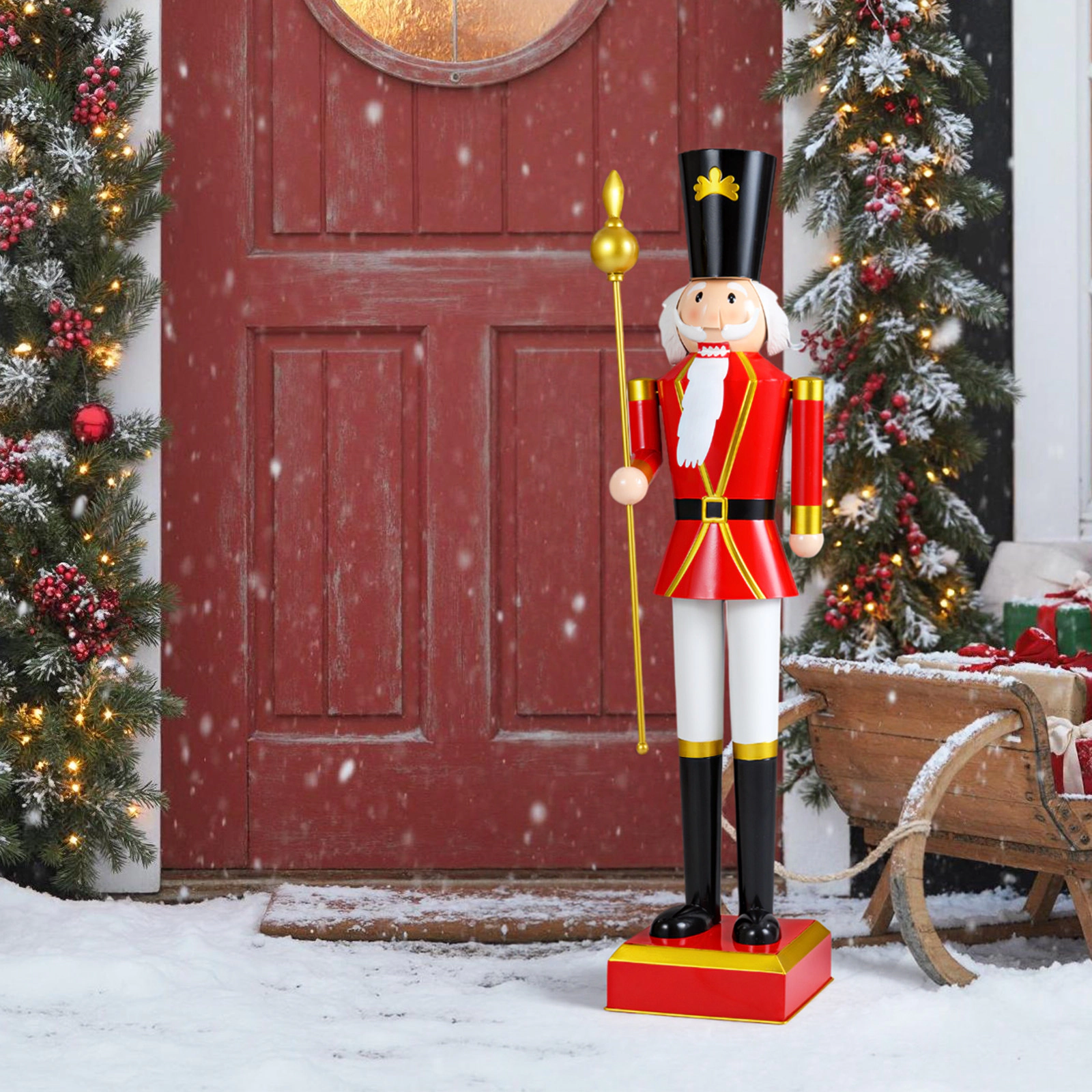 SUGIFT 4-ft Christmas Nutcracker with High Hat and Scepter Holiday Decor Figure Red Black Golden