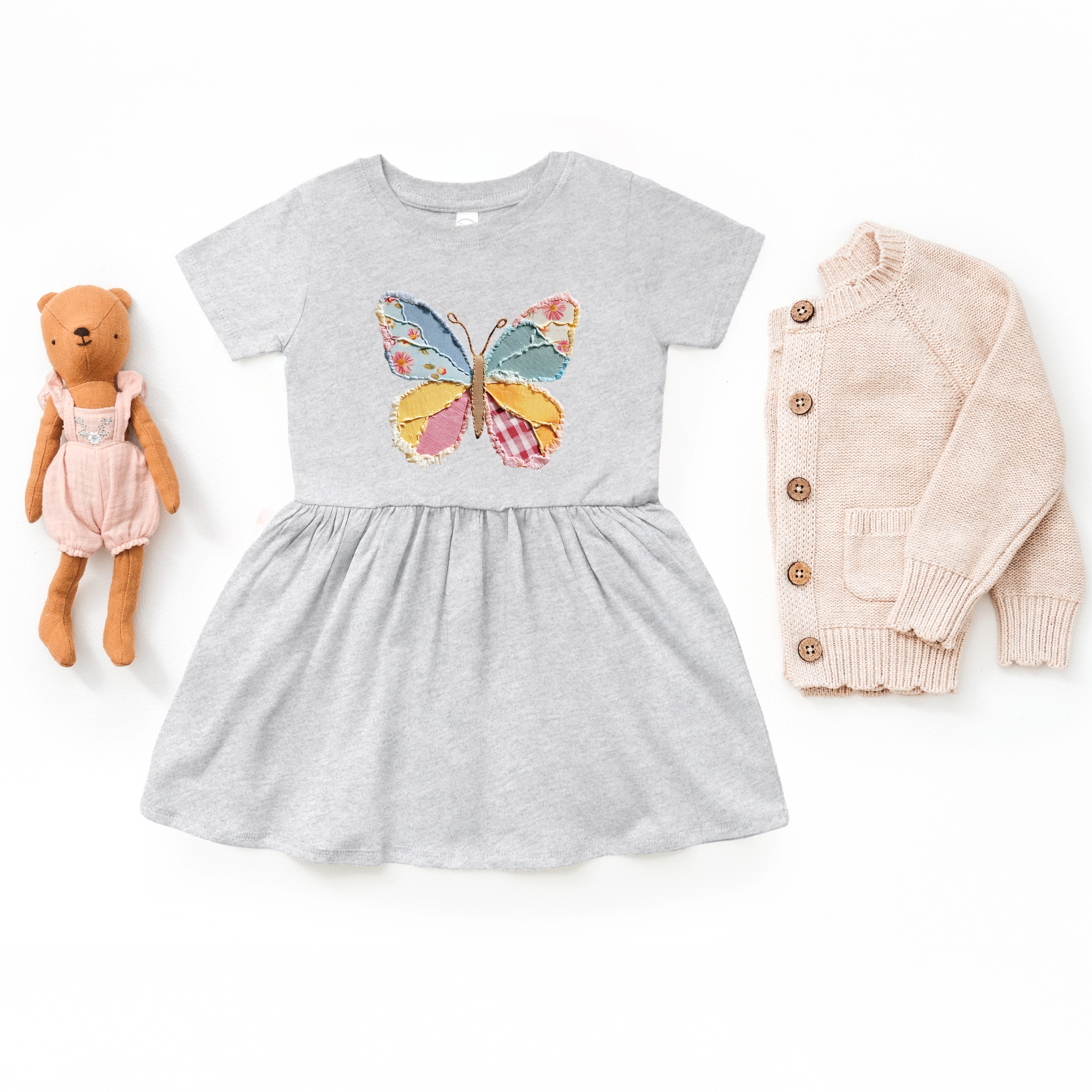 The Juniper Shop - Infant Girl's Dress Denim Butterfly Faux Patchwork