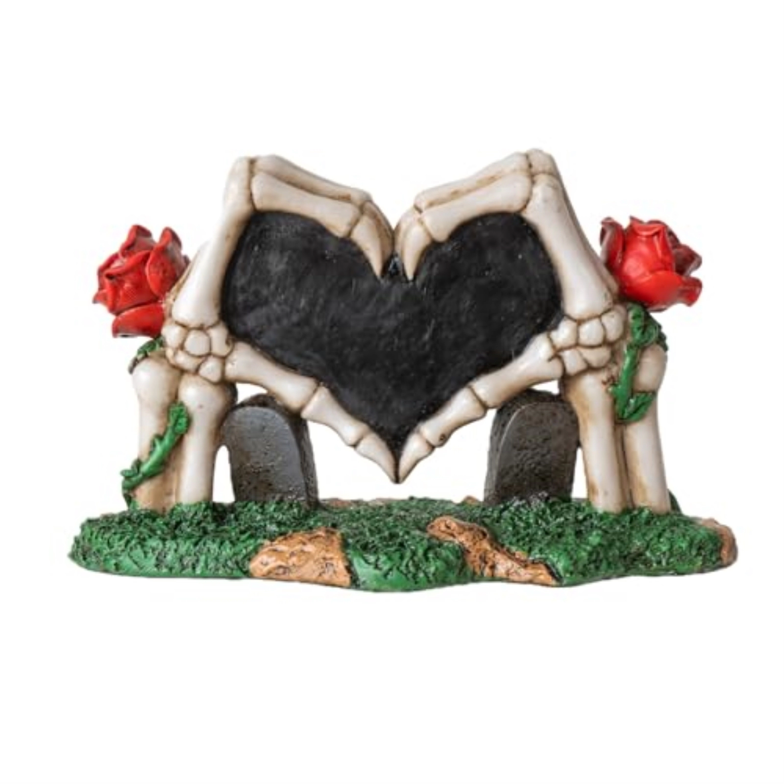 Pacific Giftware Skeleton Gravestone Figurine Love Never Dies Design with Roses Ideal for Gothic Decor Romance Lovers 6.3 inch