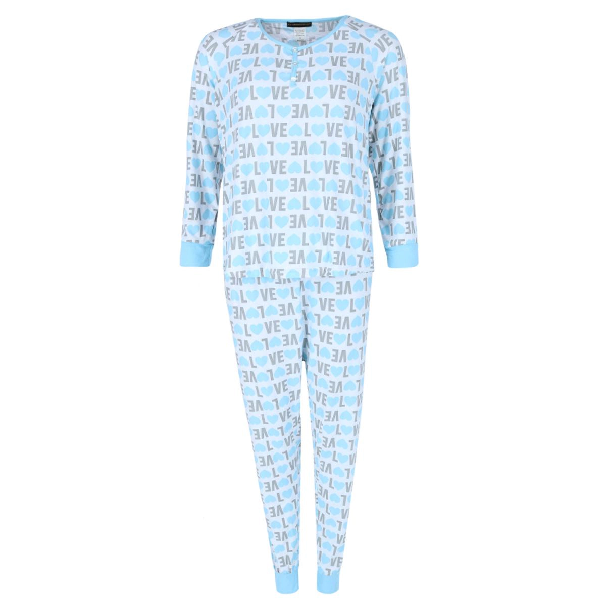 Not a Morning Person Women's Plus Size Love Hearts Long Sleeve Henley Pajama Set
