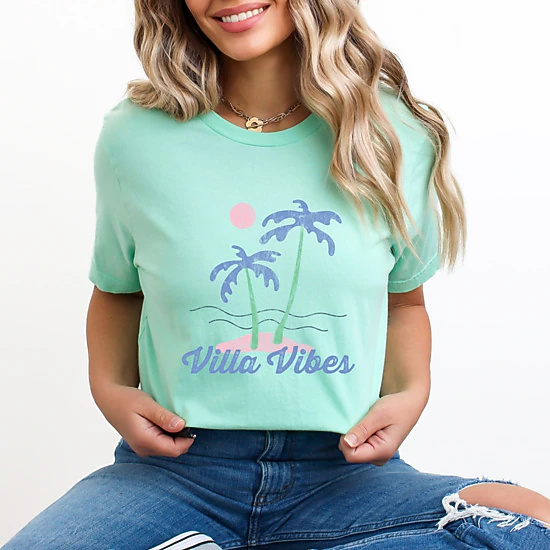 Simply Sage Market - Women's Short Sleeve Graphic T-Shirt - Villa Vibes Palm Tree