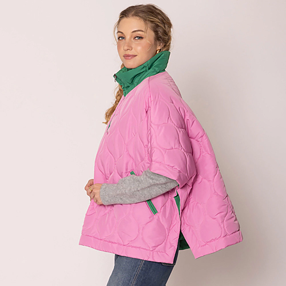 TRUEDAMES Women Quilted Short Sleeves Puffer Pullover Poncho