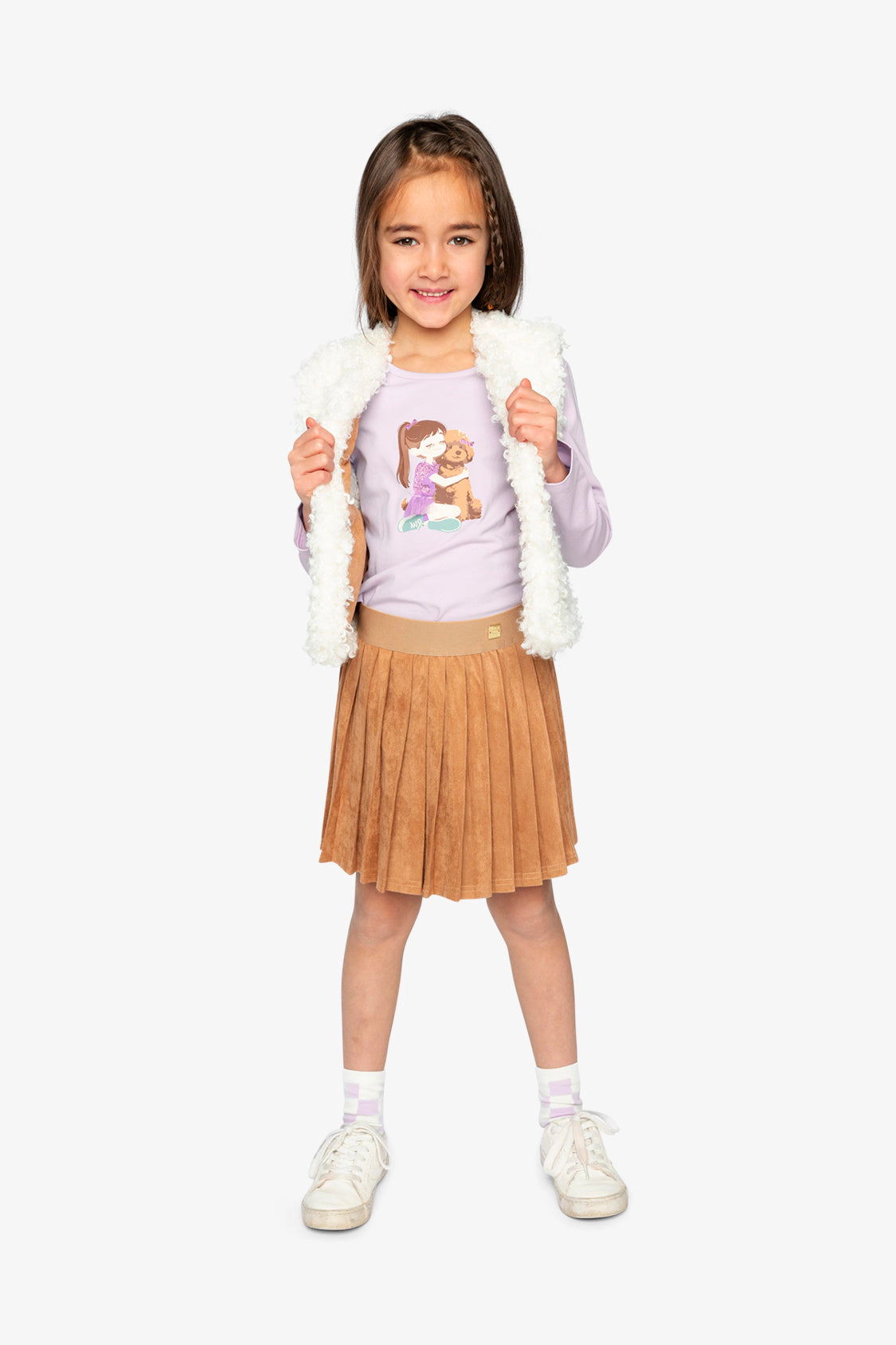 Deux par Girls Knife-Pleated Suede Skirt