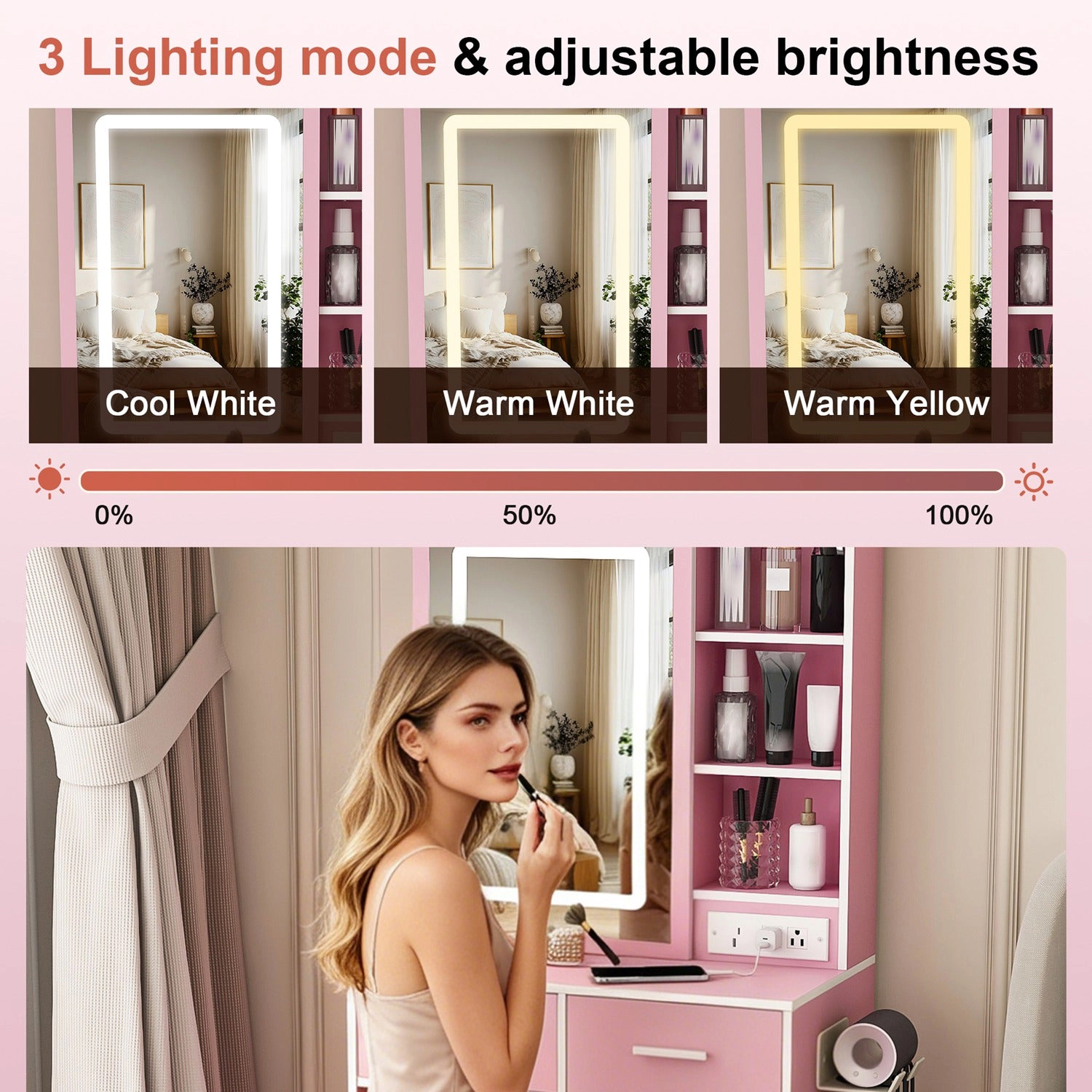 GBruno LED Lighted Vanity Desk Set With Padded Stool