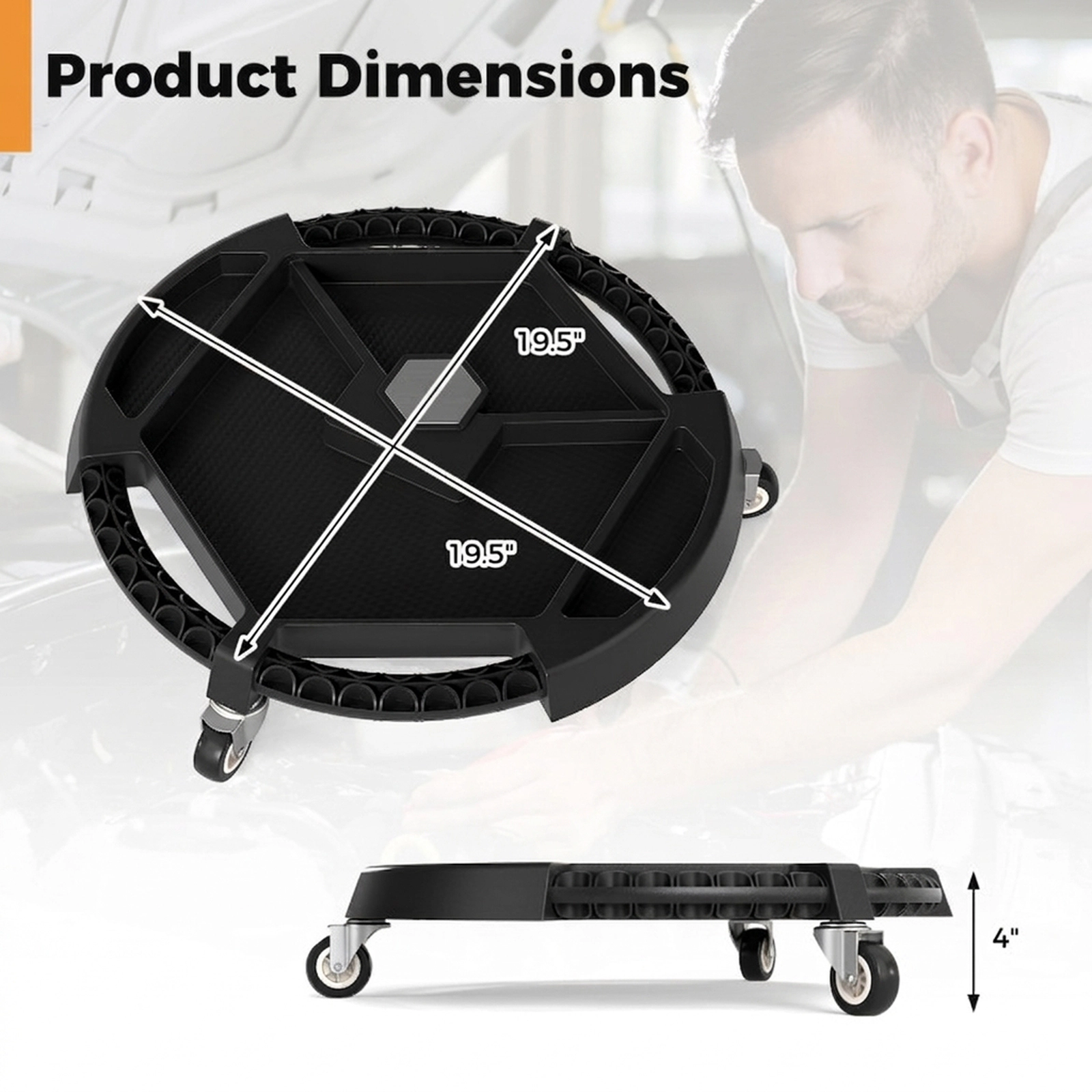SUGIFT Mobile Automotive Tool Creeper with 3 Swivel Casters 4 Compartments 30-lb Capacity Black