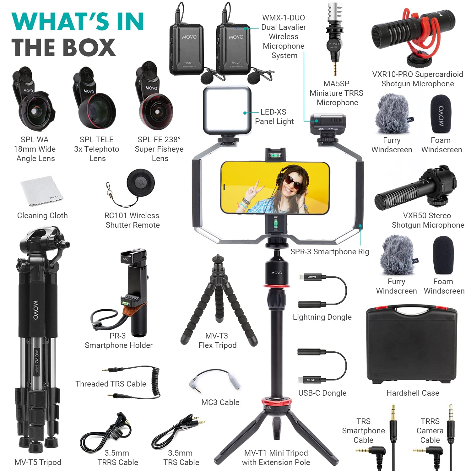 Movo iVlog5 Director's Vlogging Kit for iPhone - Lightning Compatible YouTube Starter Kit - Accessories: Tripod, Phone