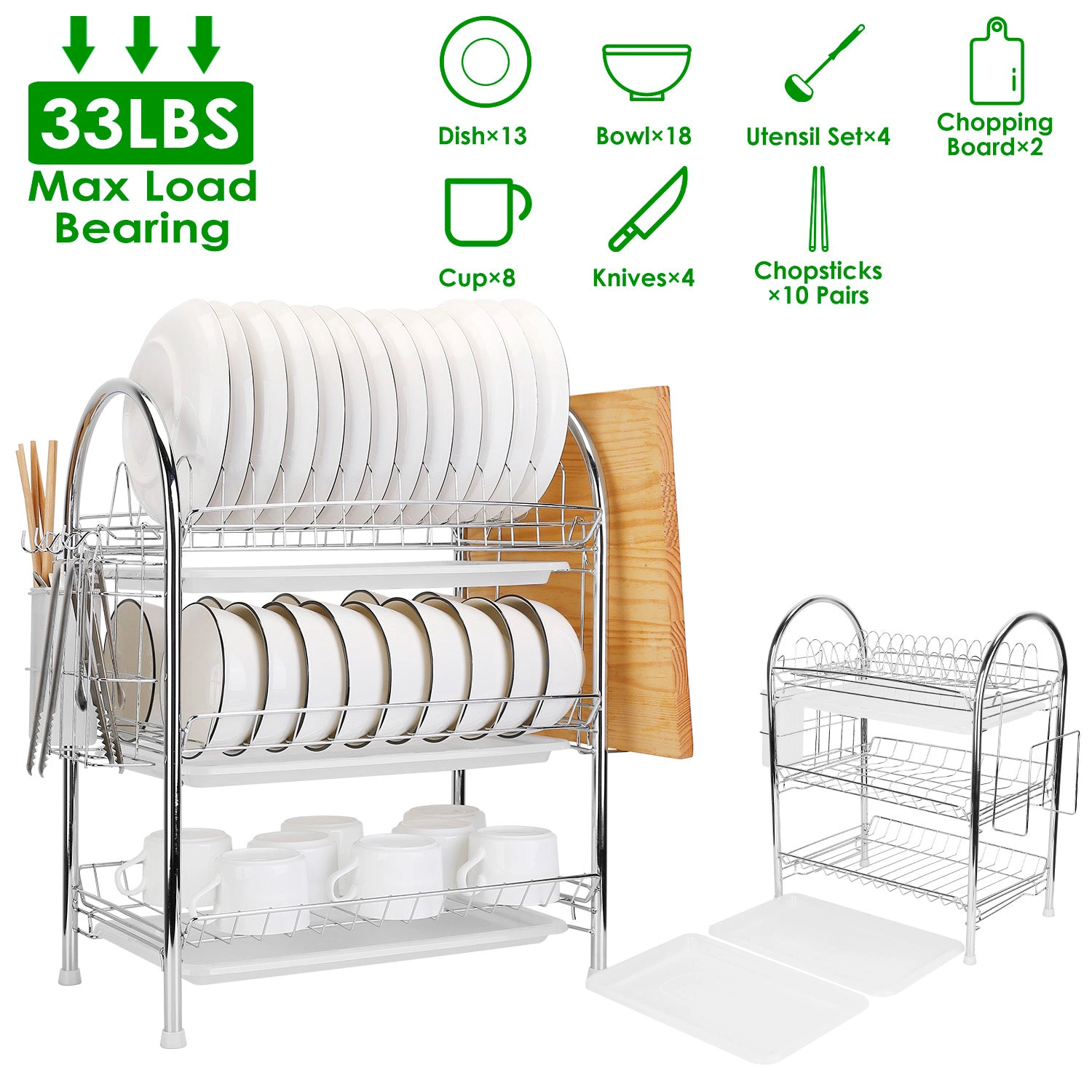 GBruno 3-Tier Dish Drying Rack With Drain Trays