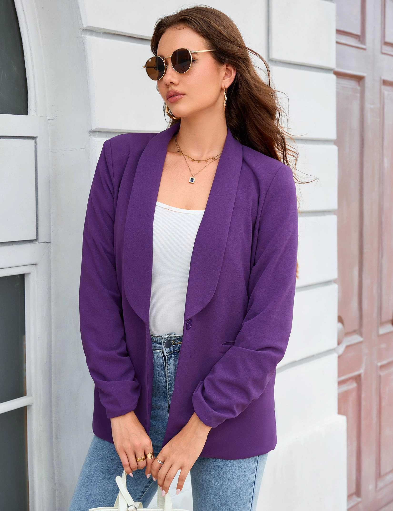 YesFashion Women's Long Sleeve Open Front Blazer