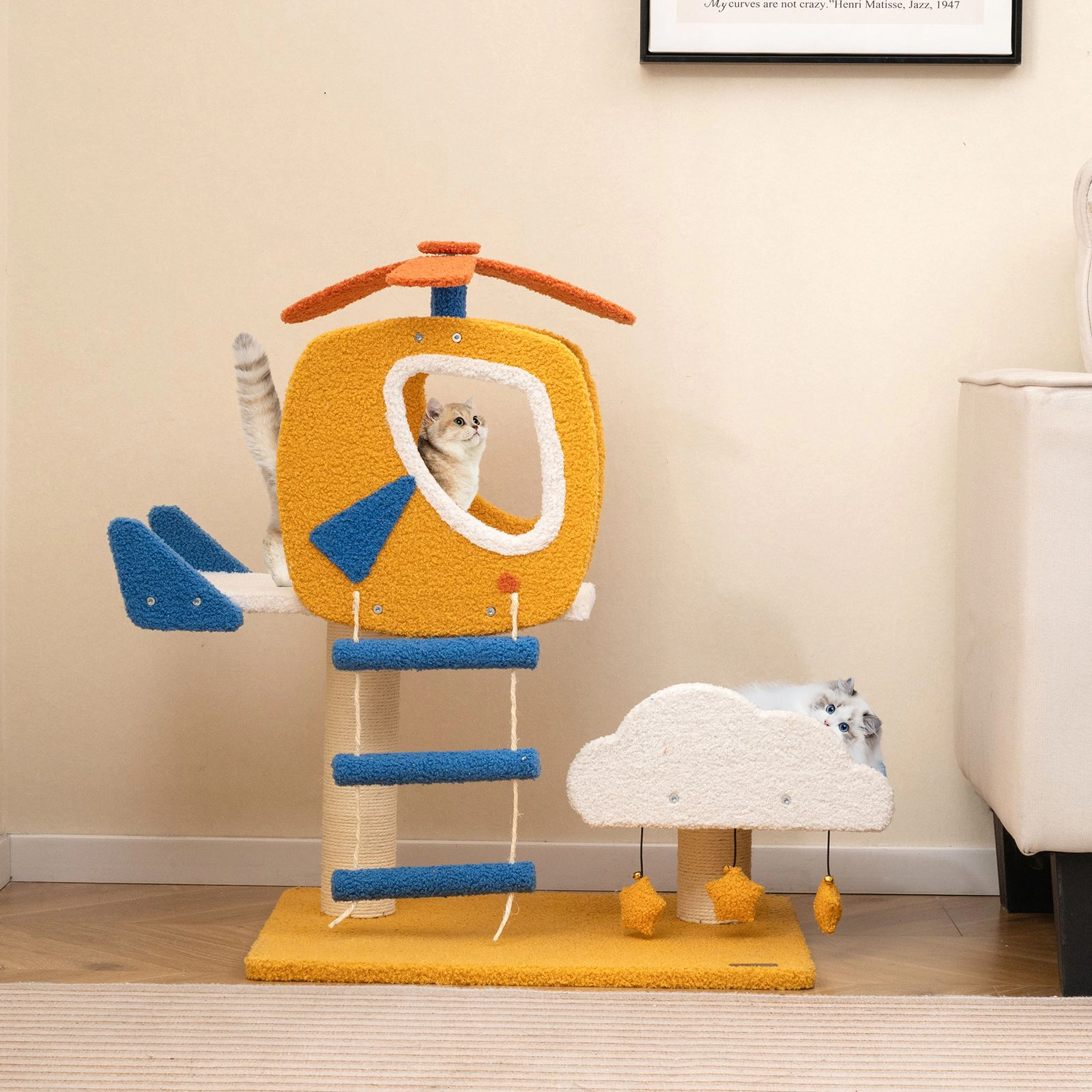SlickBlue 30" Aviation Cat Tree with Helicopter Perch & Scratcher