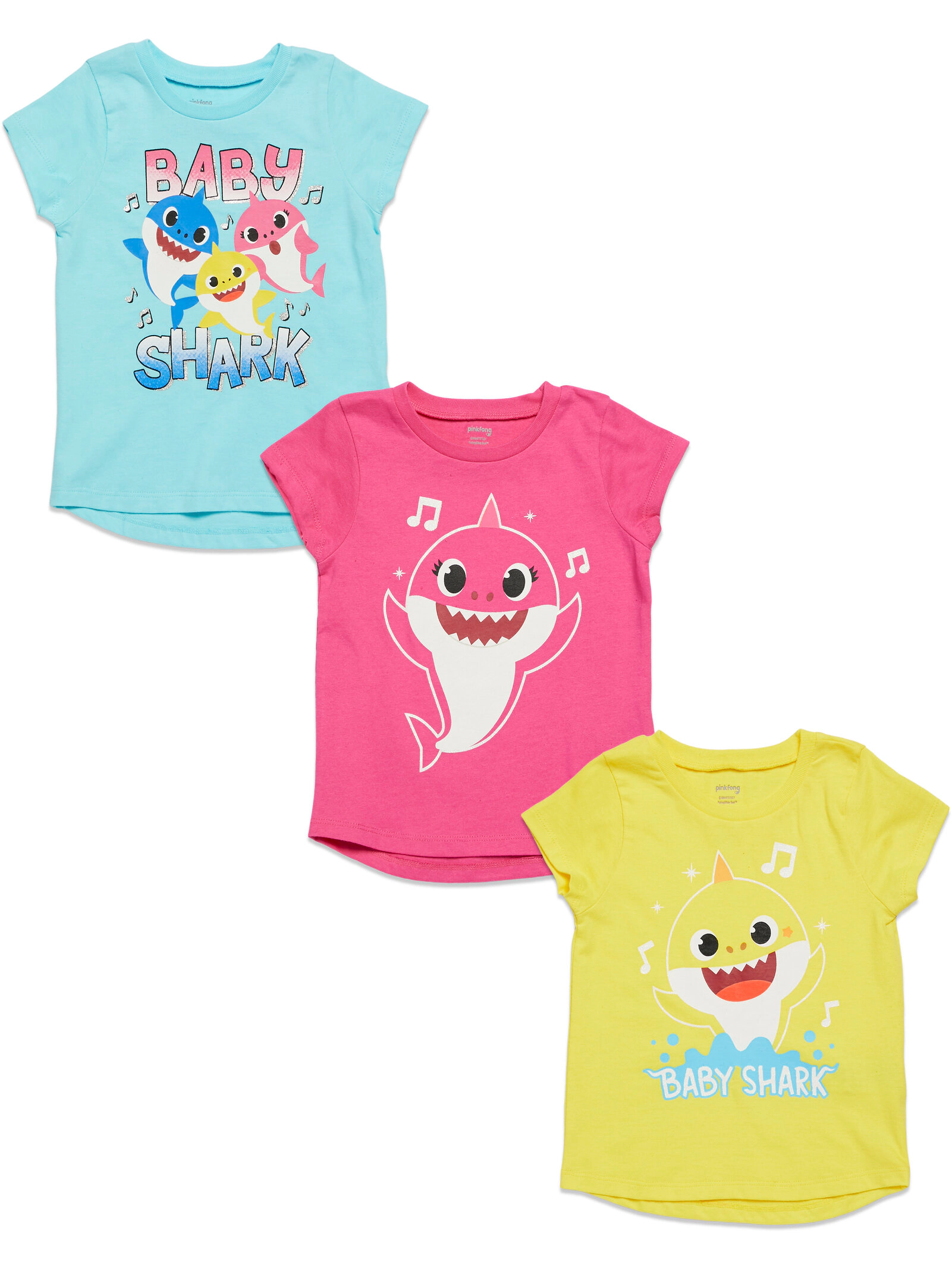 Pinkfong Baby Shark Girls' 3-Pack Glitter T-Shirts