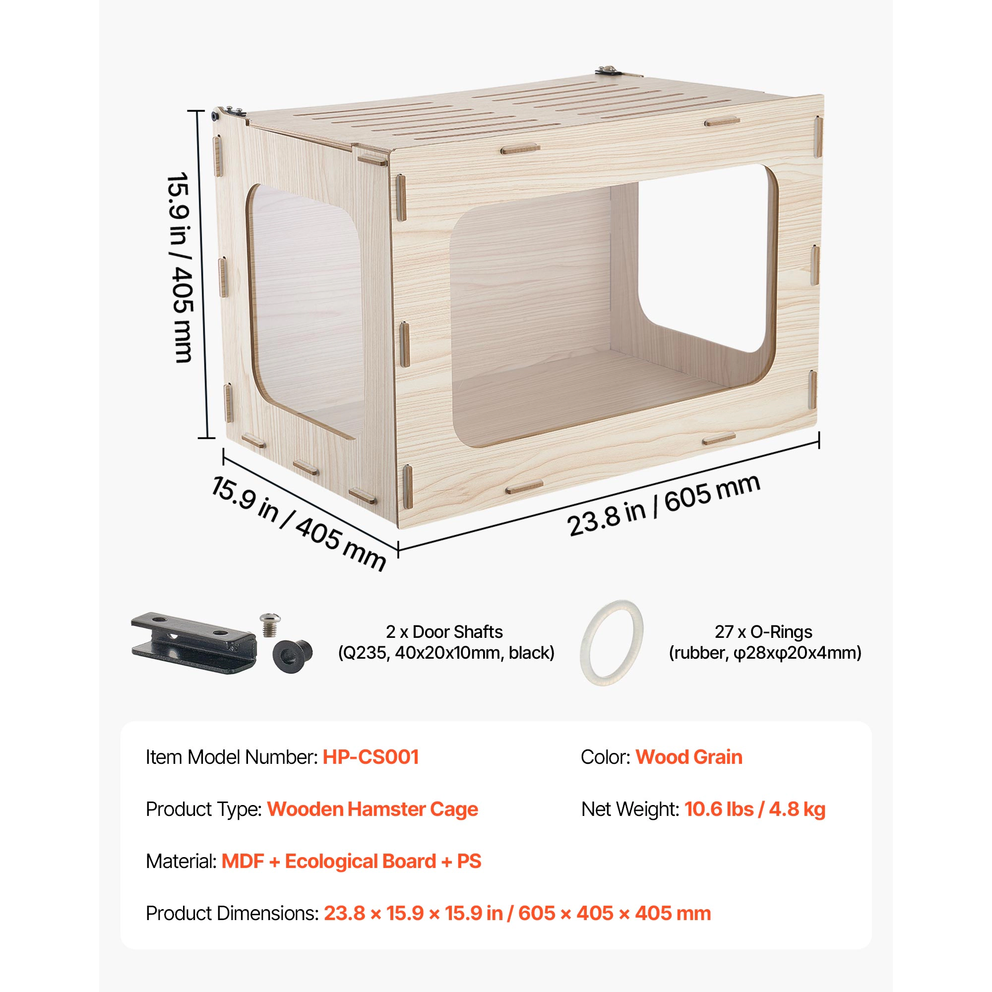 HONGGE Wooden Hamster Cage 270° Viewing Hamster Habitat Chewproof Acrylic Small Animal Cage with Openable Top Large Pet