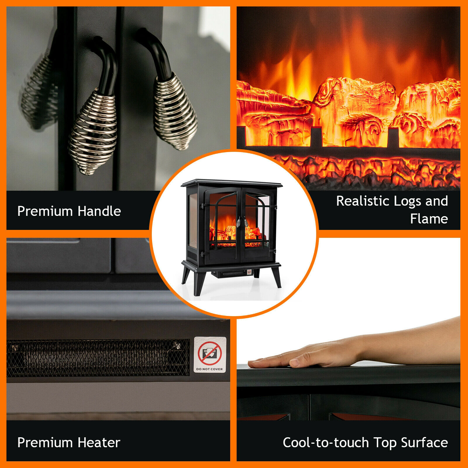 SUGIFT 25-in Freestanding Electric Fireplace Heater with Realistic Flame Effect 1400W Adjustable Thermostat Black