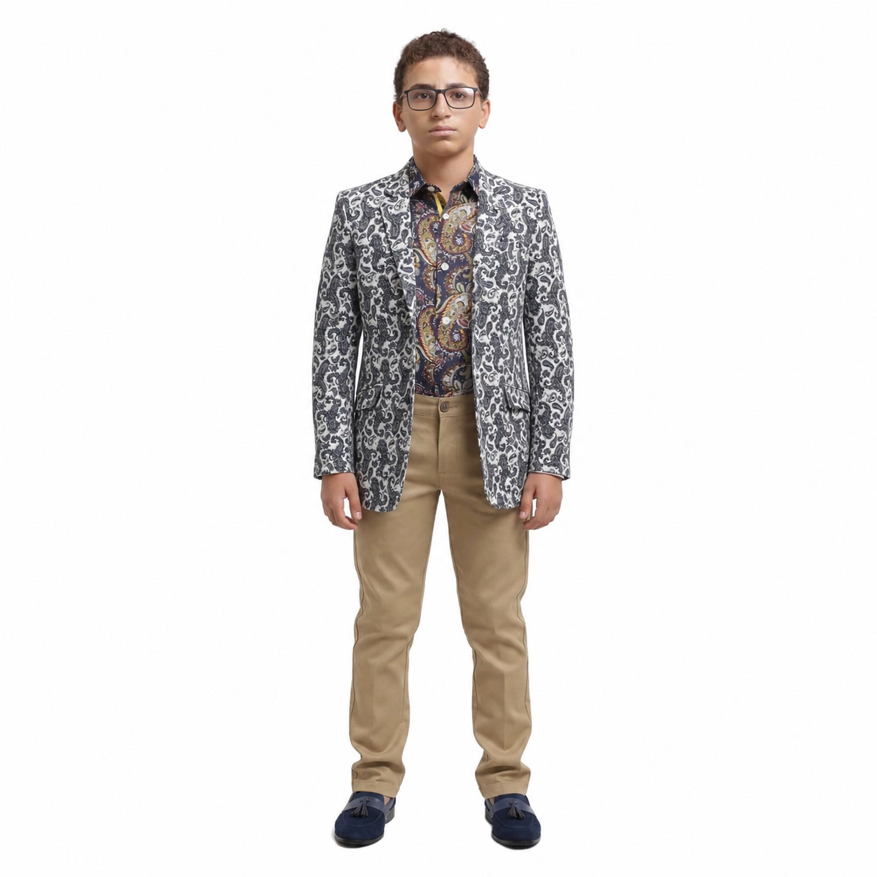 Elie Balleh Boys Slim Fit Brocade Blazer