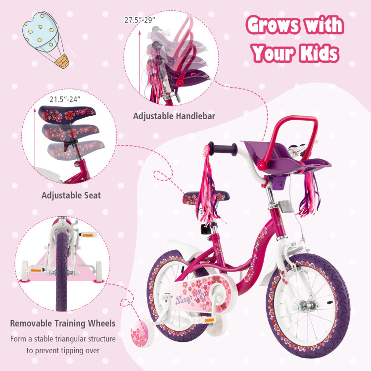 Hivvago Kids Bike with Doll Seat and Removable Training Wheels