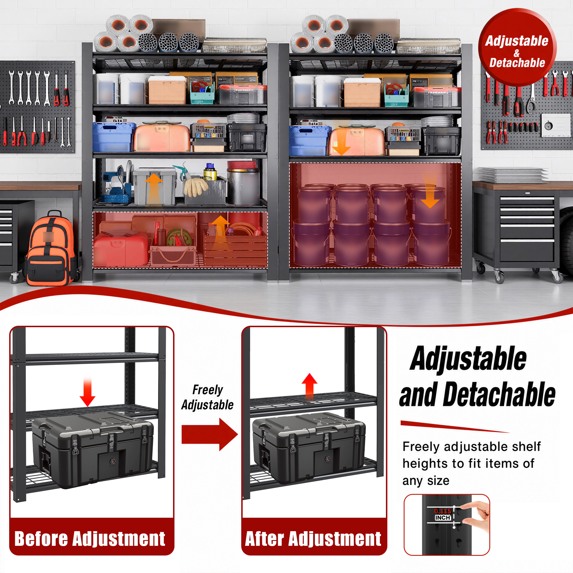 Flynama 5 Tier 60 x 23.6 x 72 in Metal Mesh Rack 3000 LBS Adjustable Heavy Duty Shelf for Pantry Garage and Kitchen