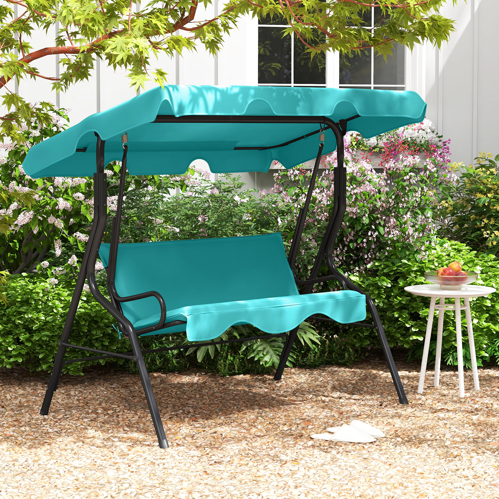 SUGIFT Turquoise 3-Seat Outdoor Canopy Swing, 440-Lb Capacity, Steel Frame