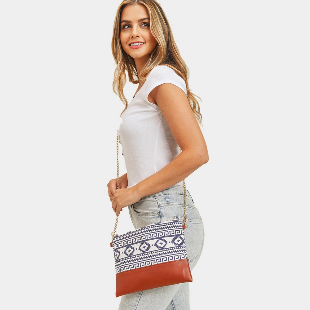 Fashnzfab Aztec Patterned Wristlet Clutch / Crossbody Bag 10" X 8"