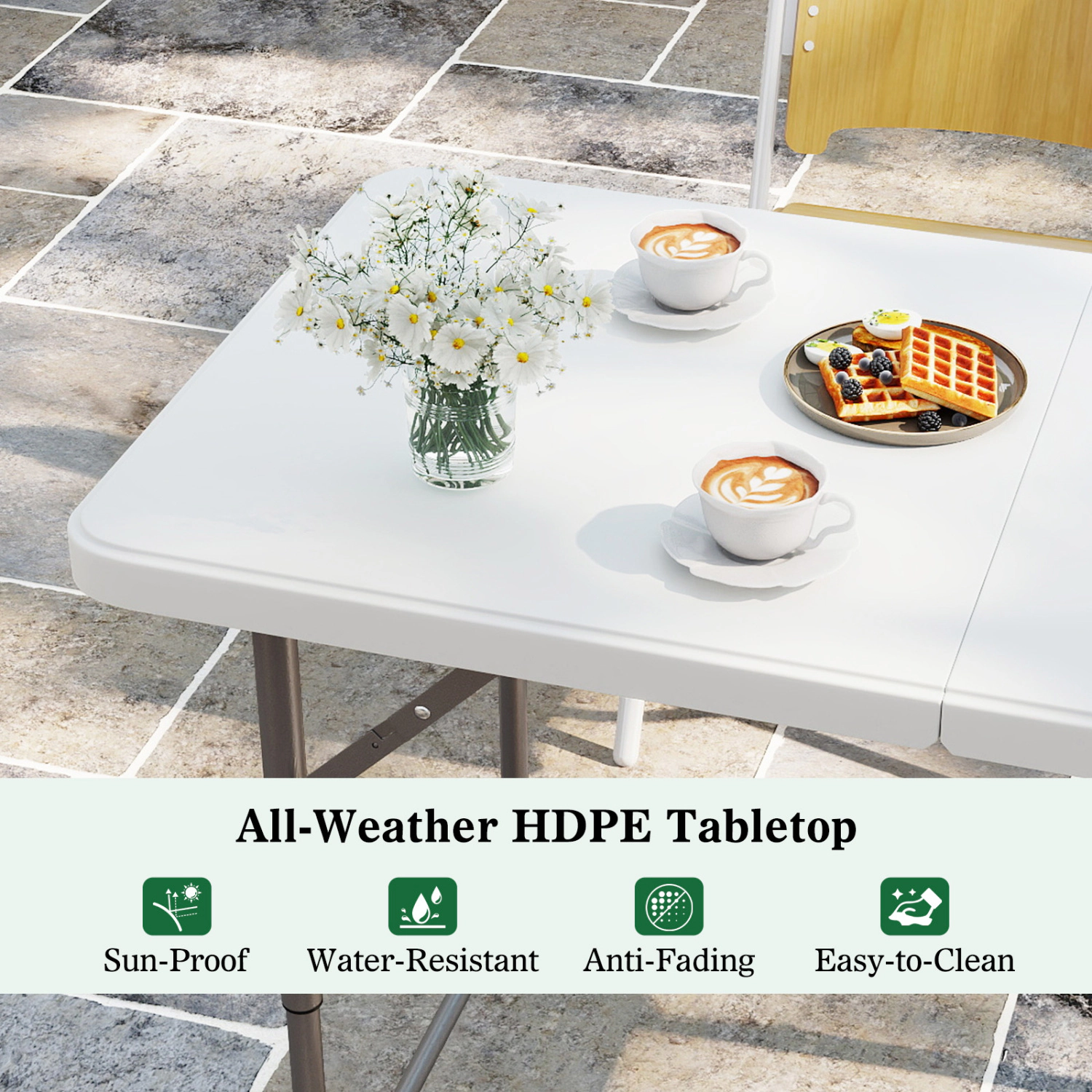 LJG 4 Feet Portable Camping Table with HDPE Tabletop and Metal Legs