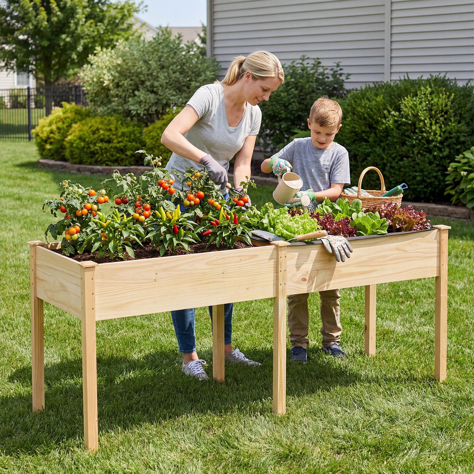 Costway Outdoor Raised Garden Bed with Legs 73x23x30in Wood Planter Box Divider Panel Brown