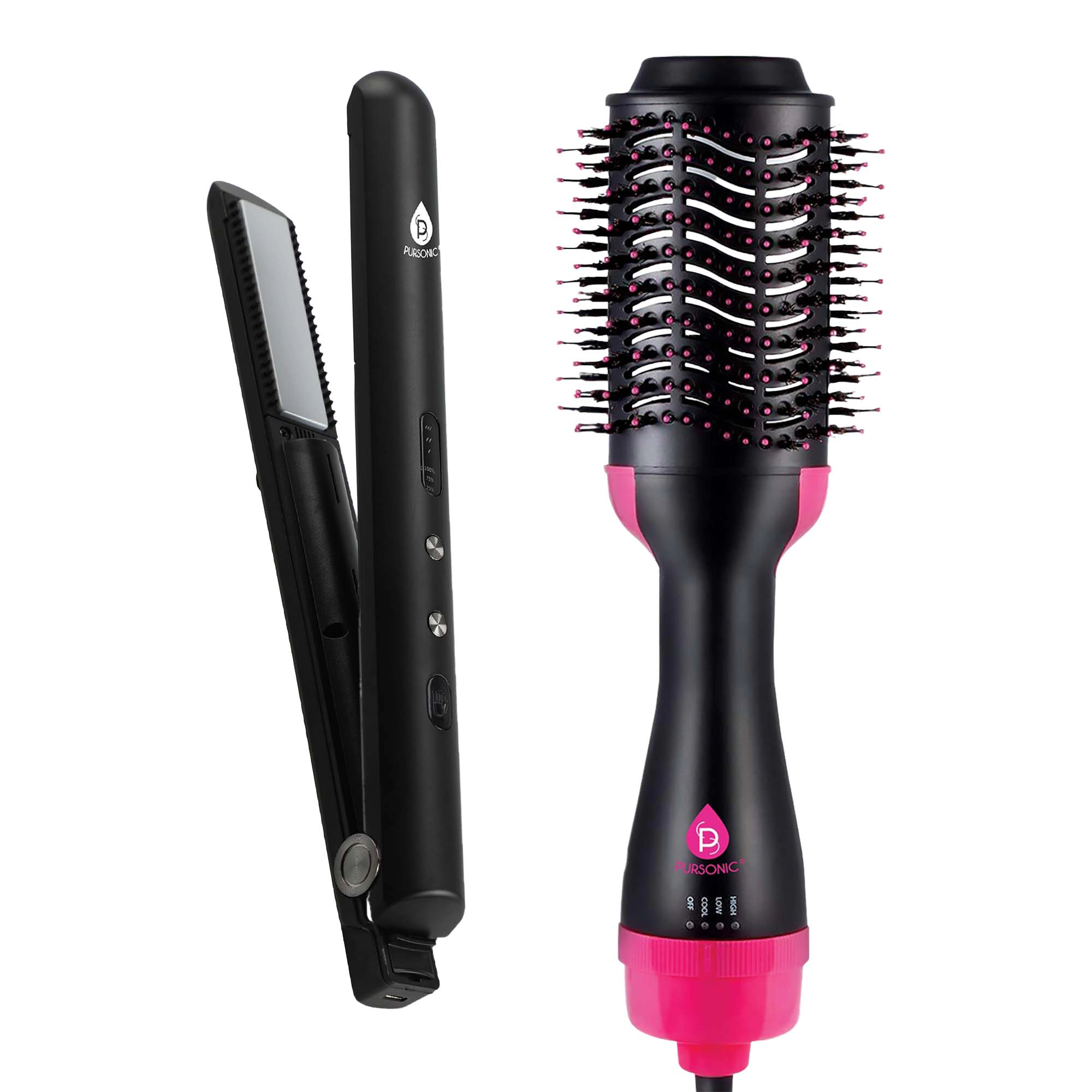 Pursonic Women's Style-on-the-Go Bundle – Cordless Hair Straightener & One Step Volumizer Brush for Sleek, Voluminous Hair Anytime, Anywhere