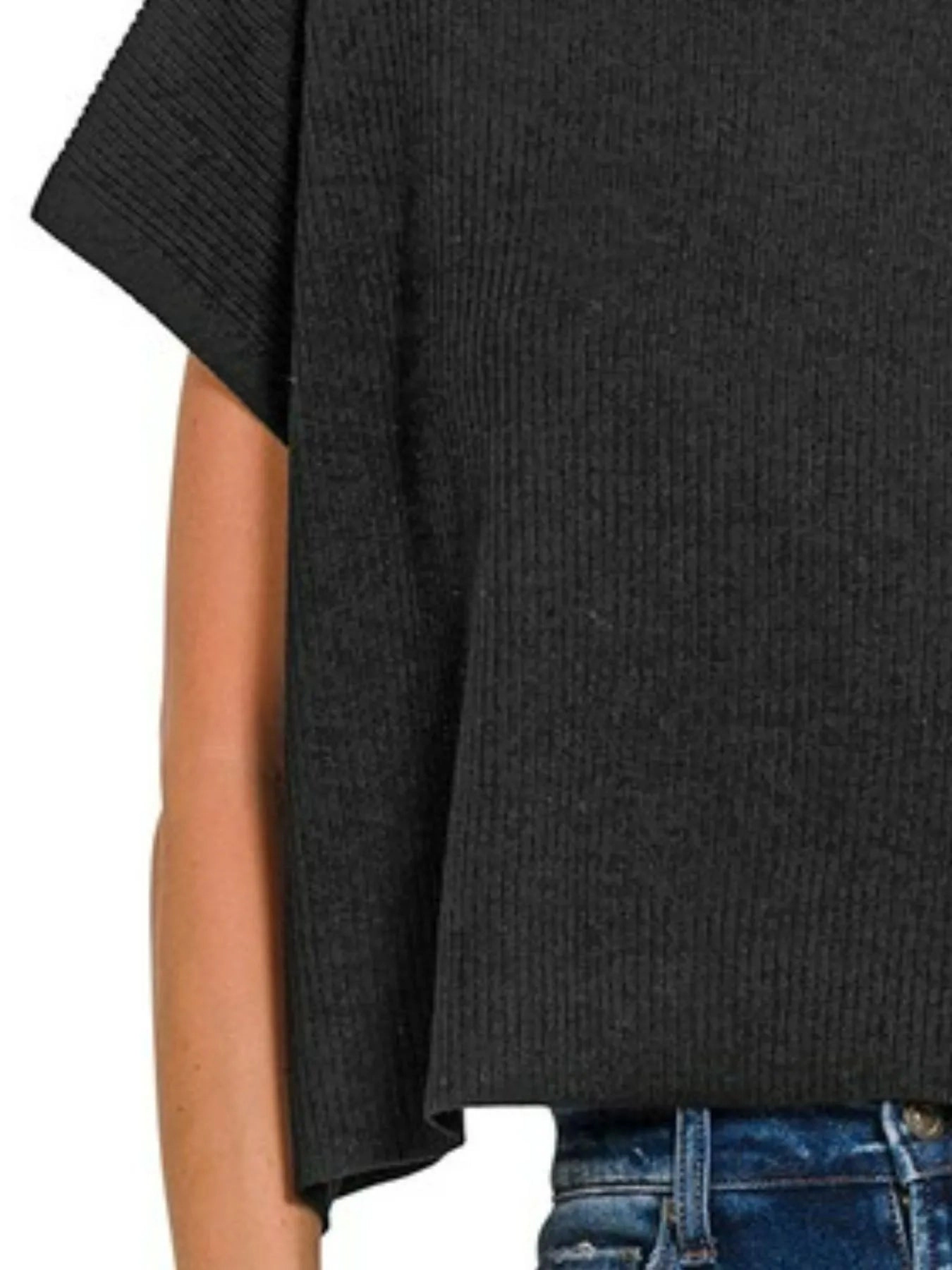 TRUEDAMES Women Viscose Mock Neck Short Sleeve Boxy Sweater
