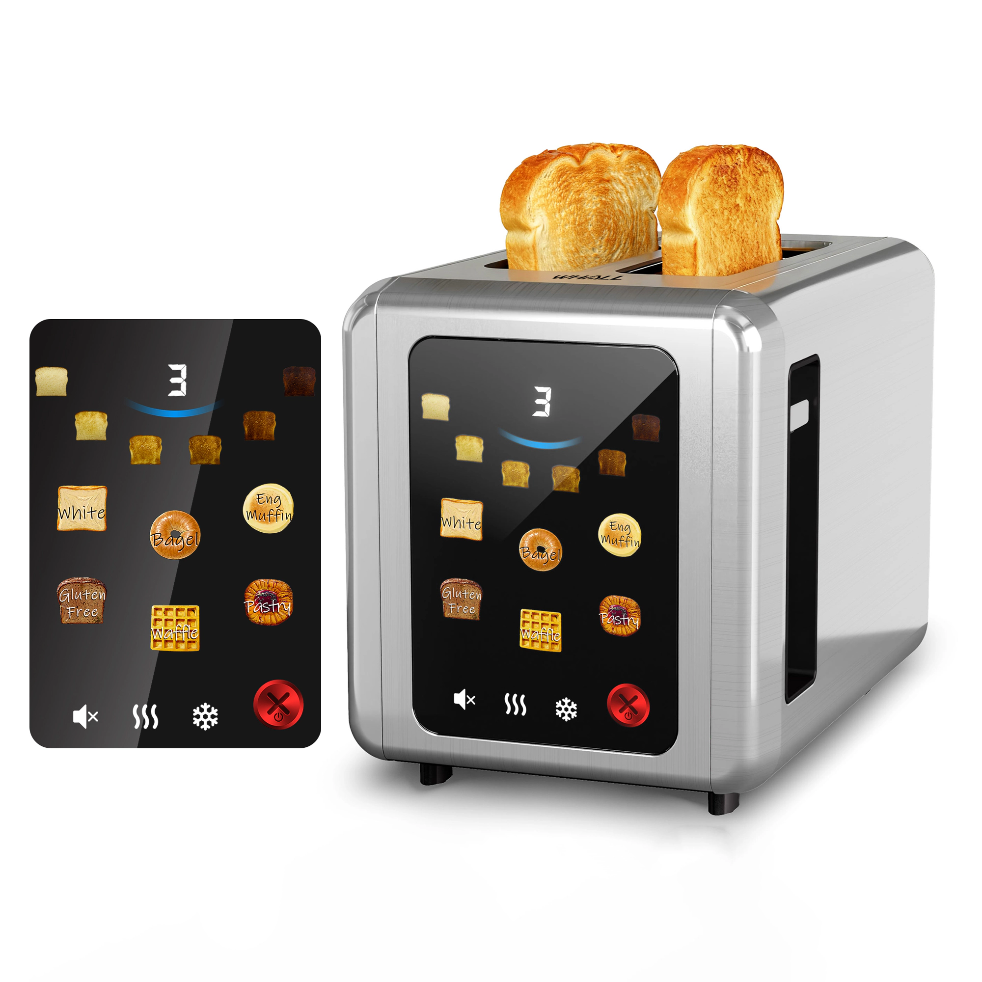 WHALL 2 Slice Touchscreen Toaster, 1.5" Extra Wide Slots, Digital Timer, 6 Bread Types, 6 Shades & 5 Smart Functions